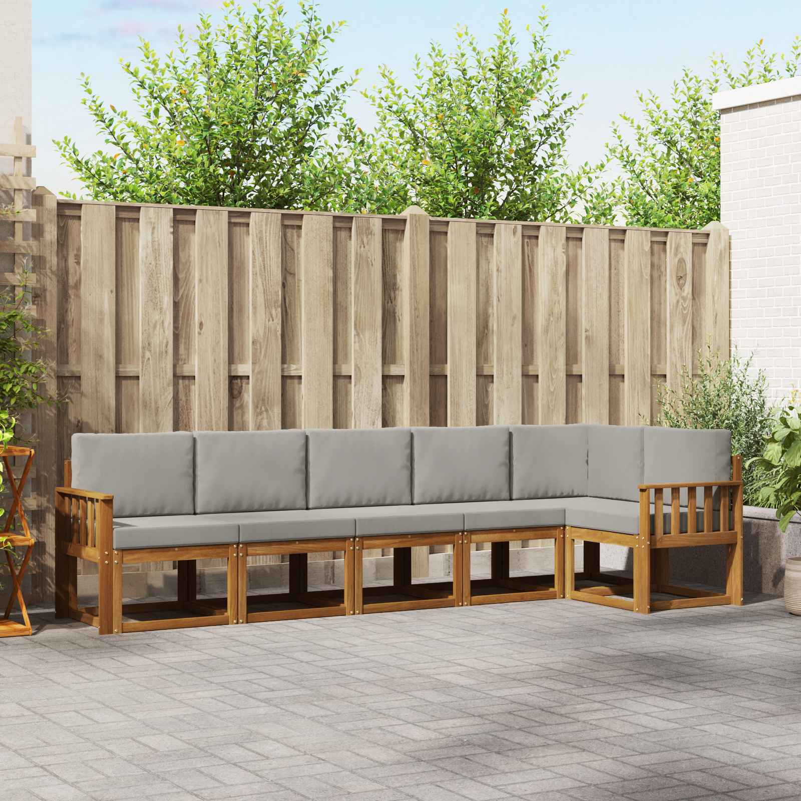 Buiten bankenset met kussen 6 pcs Natuurlijk en Lichtgrijs – afbeelding 1