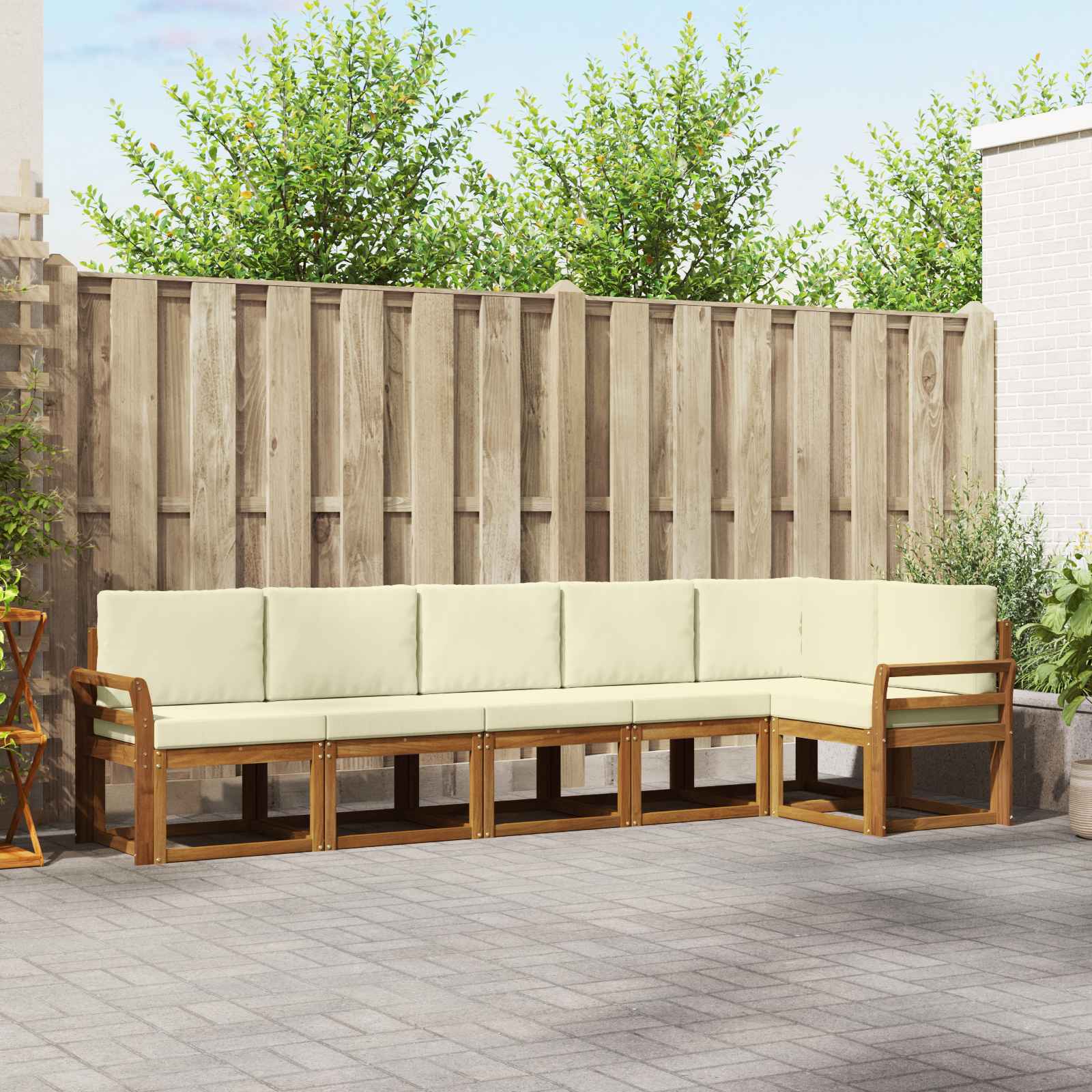 Buiten bankenset met kussen 6 pcs Natuurlijk en Crème