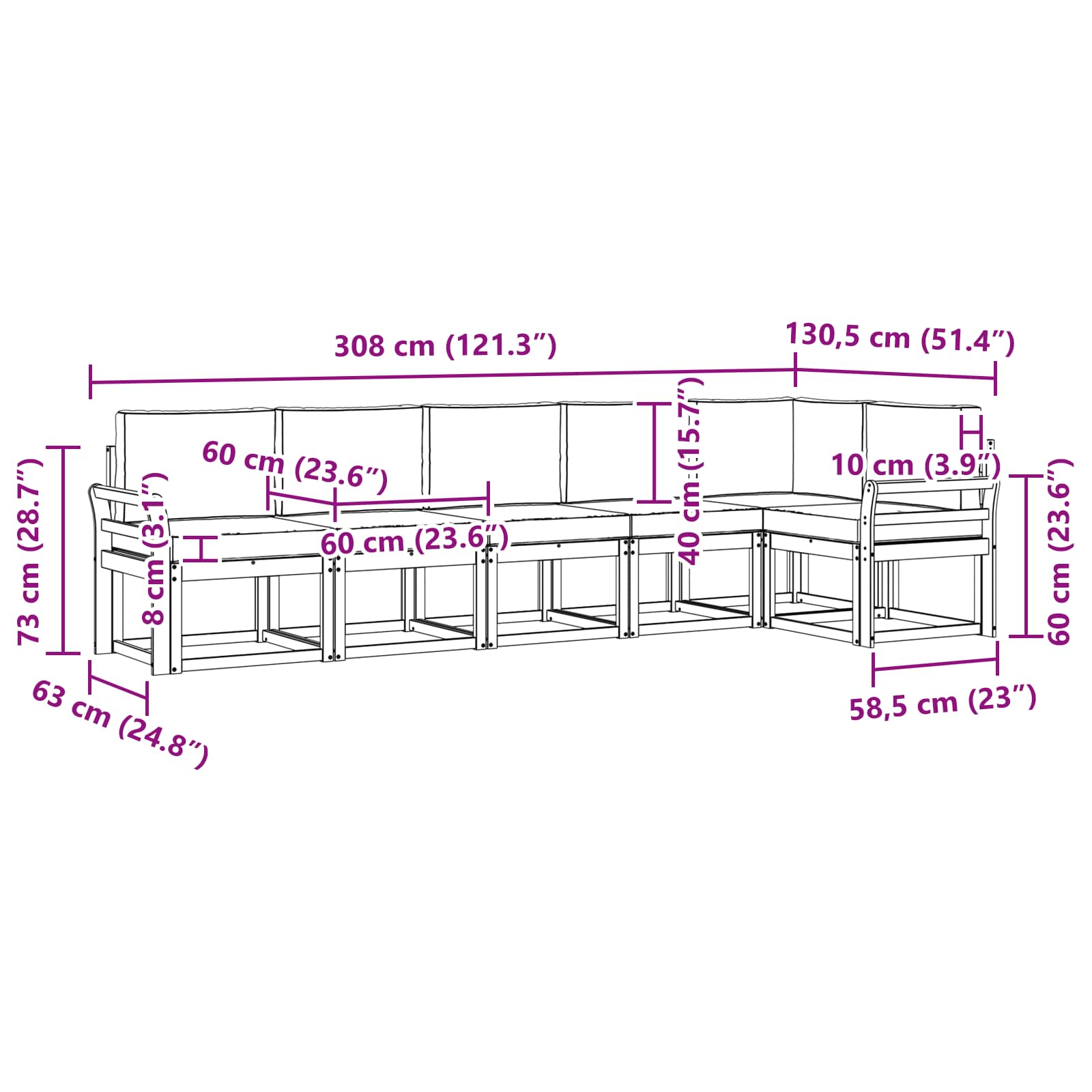 Buiten bankenset met kussen 6 pcs Natuurlijk en Lichtgrijs – afbeelding 10