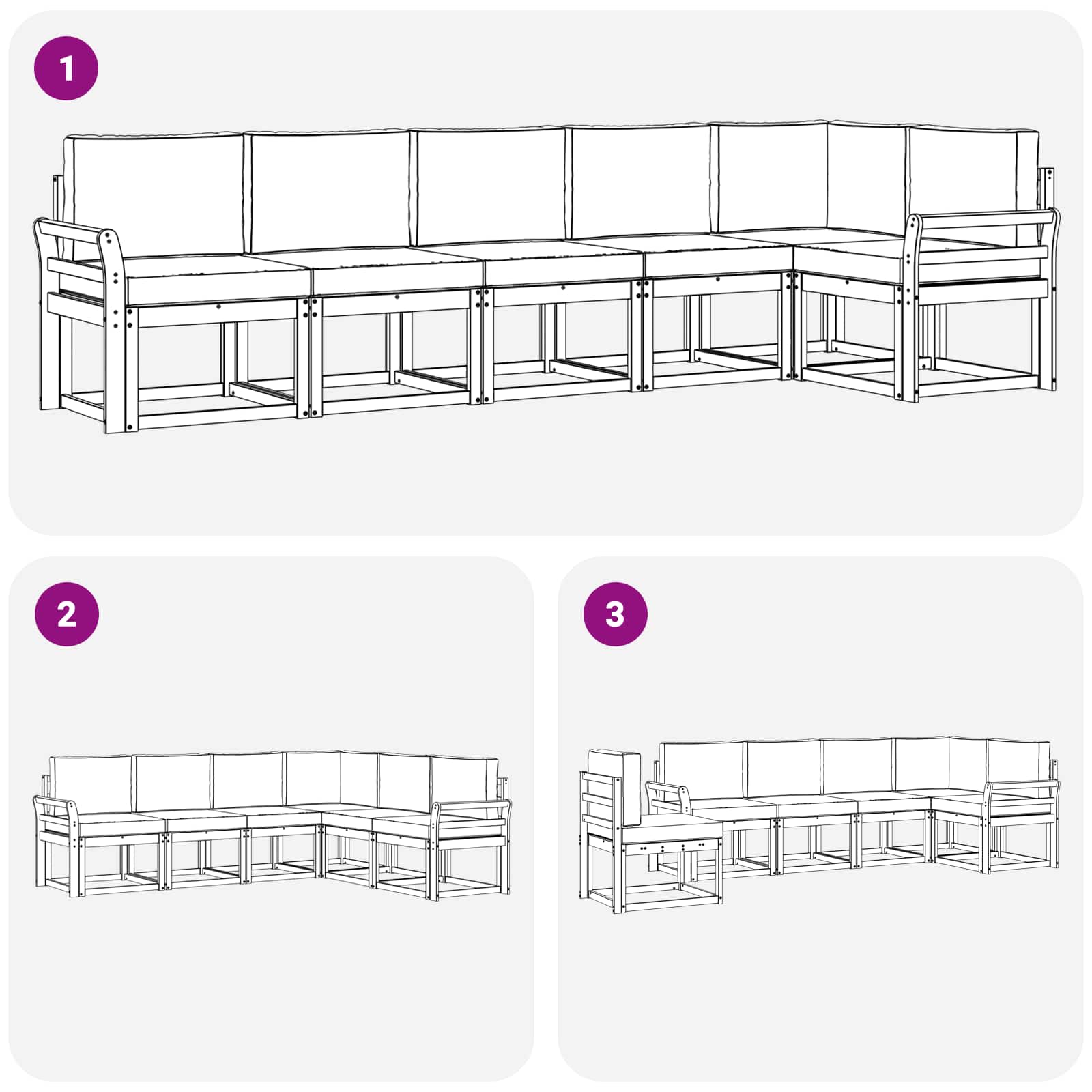 Buiten bankenset met kussen 6 pcs Natuurlijk en Lichtgrijs – afbeelding 7