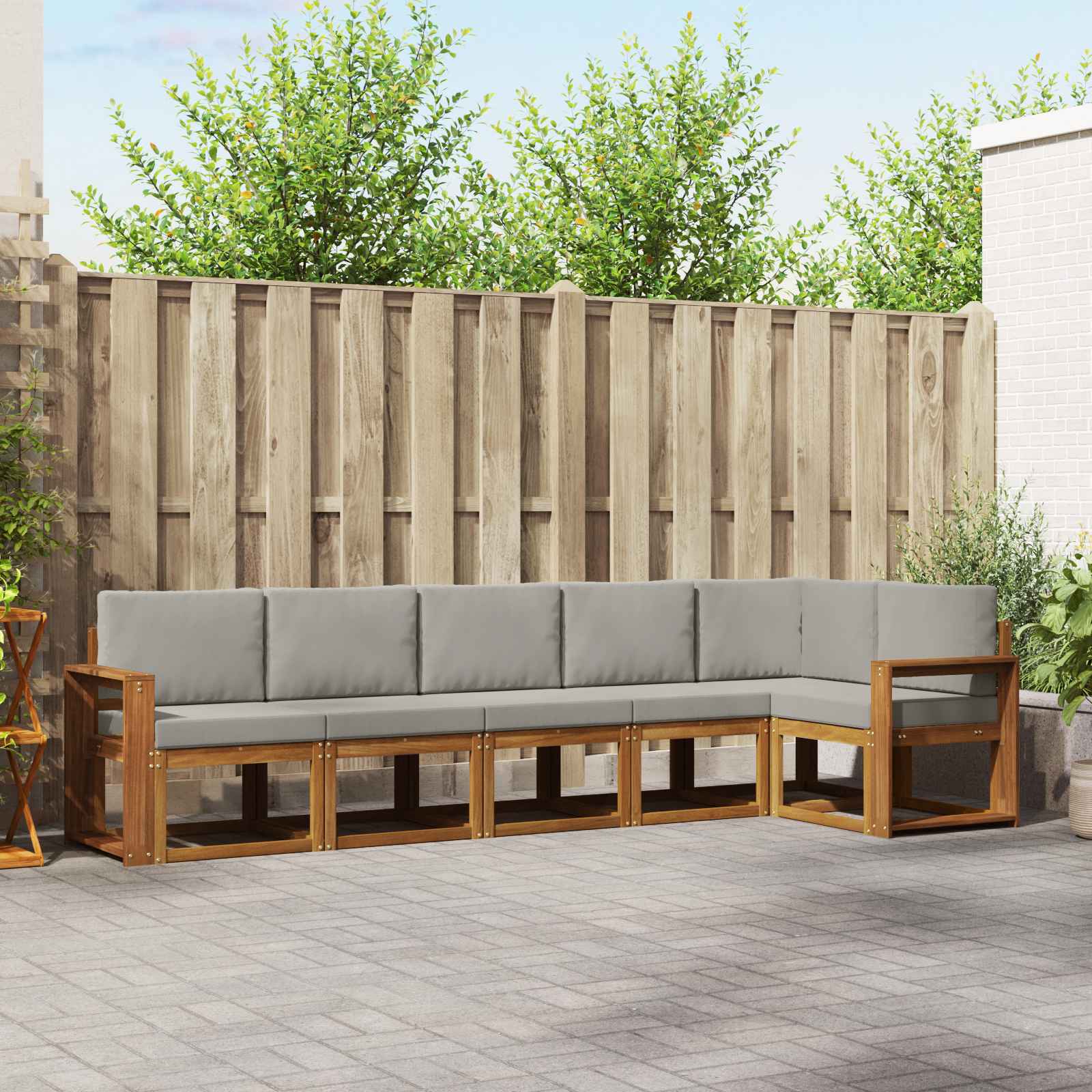 Buiten bankenset met kussen 6 pcs Natuurlijk en Lichtgrijs – afbeelding 1