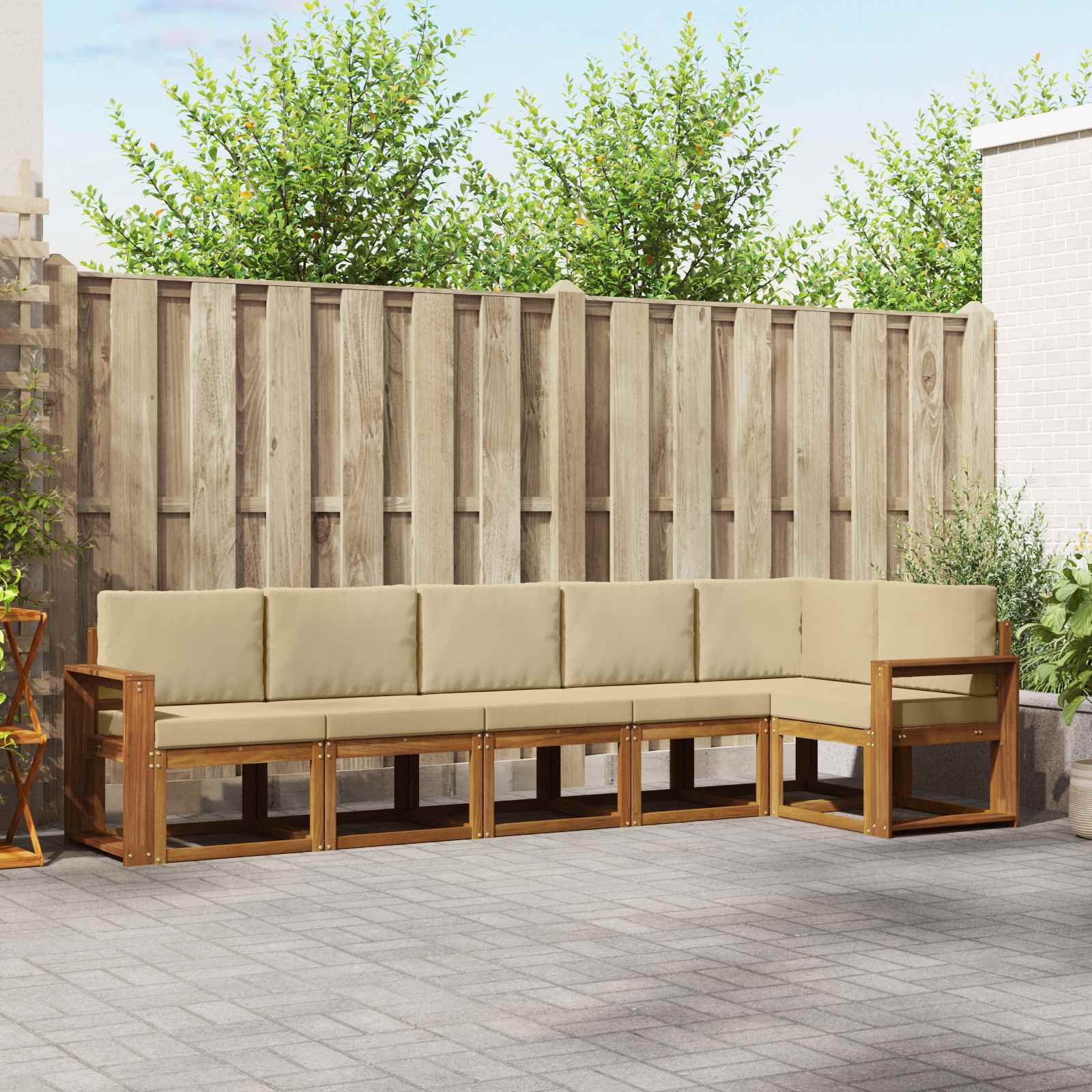 Buiten bankenset met kussen 6 pcs Natuurlijk en Beige