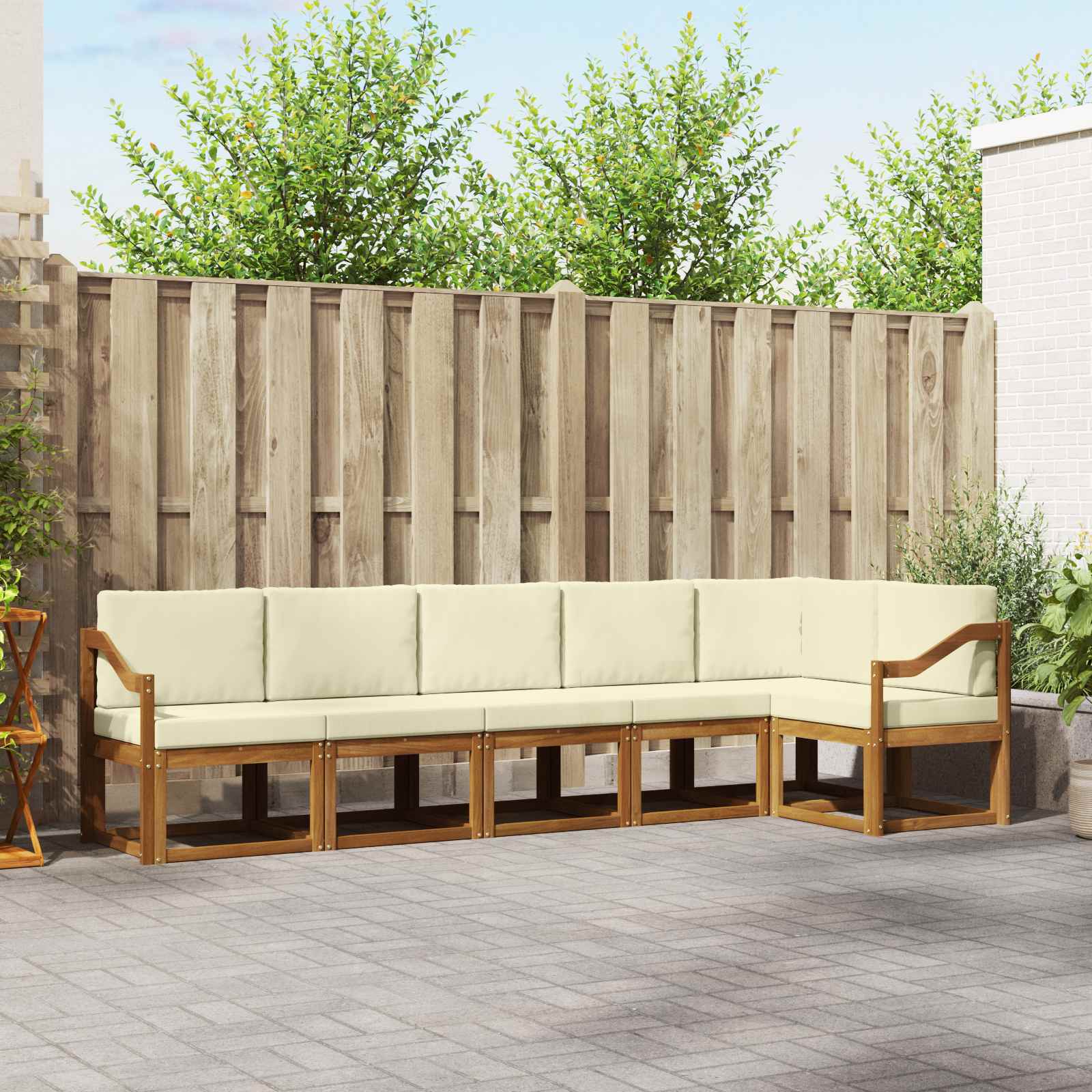 Buiten bankenset met kussen 6 pcs Natuurlijk en Crème – afbeelding 1
