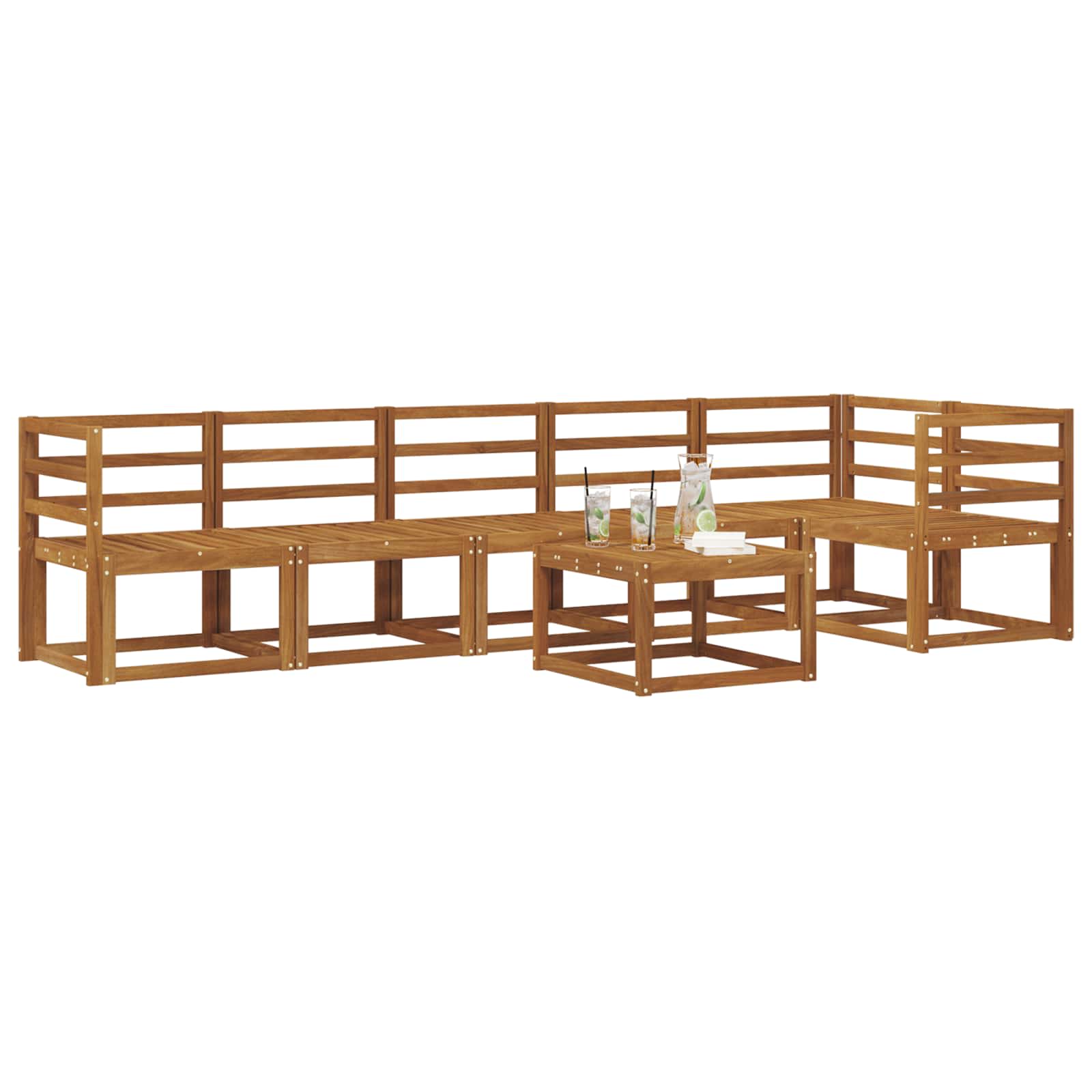 Buiten bankenset 7 pcs Naturel Massief Acaciahout – afbeelding 3