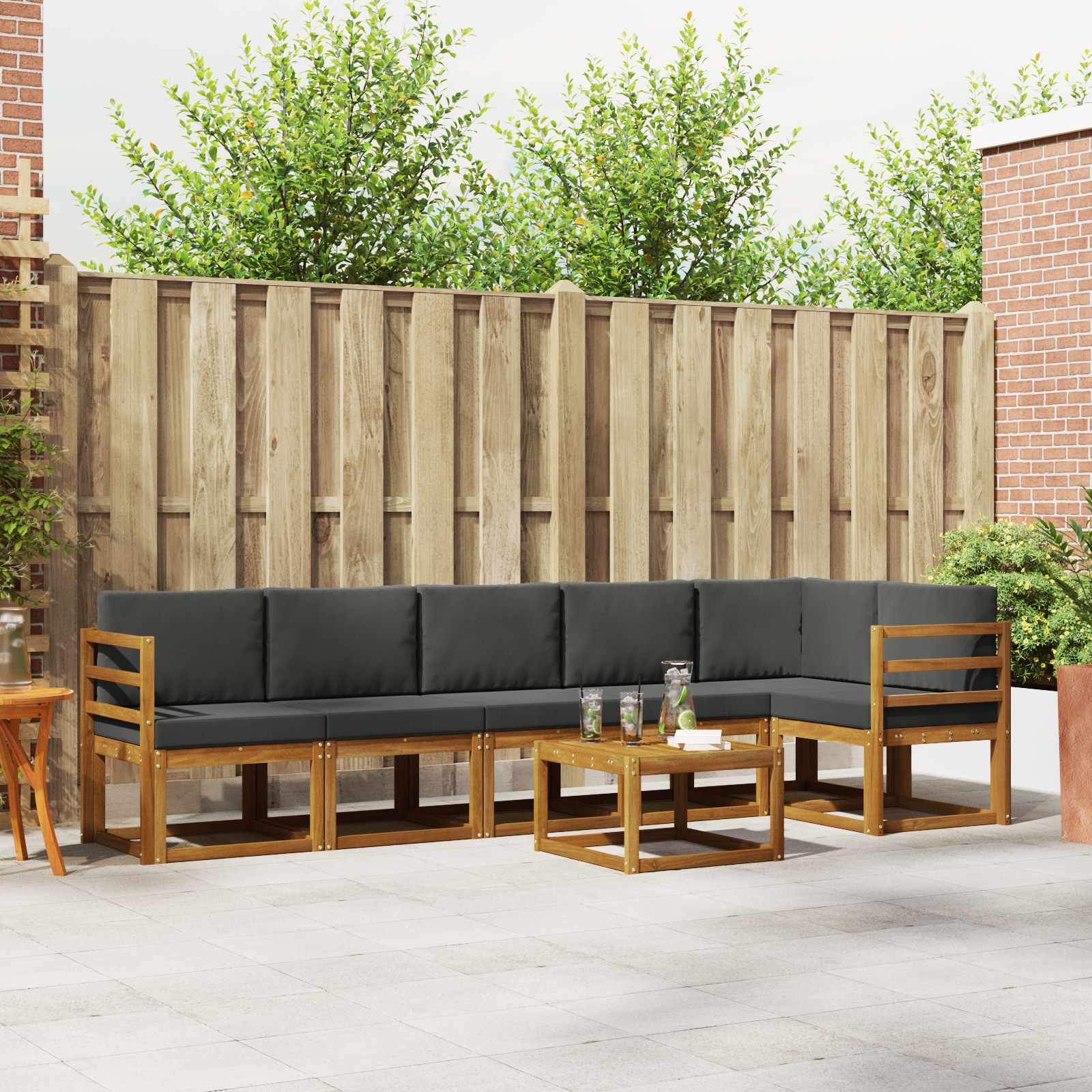 Buiten bankenset met kussen 7 pcs Natuurlijk en Antraciet – afbeelding 1