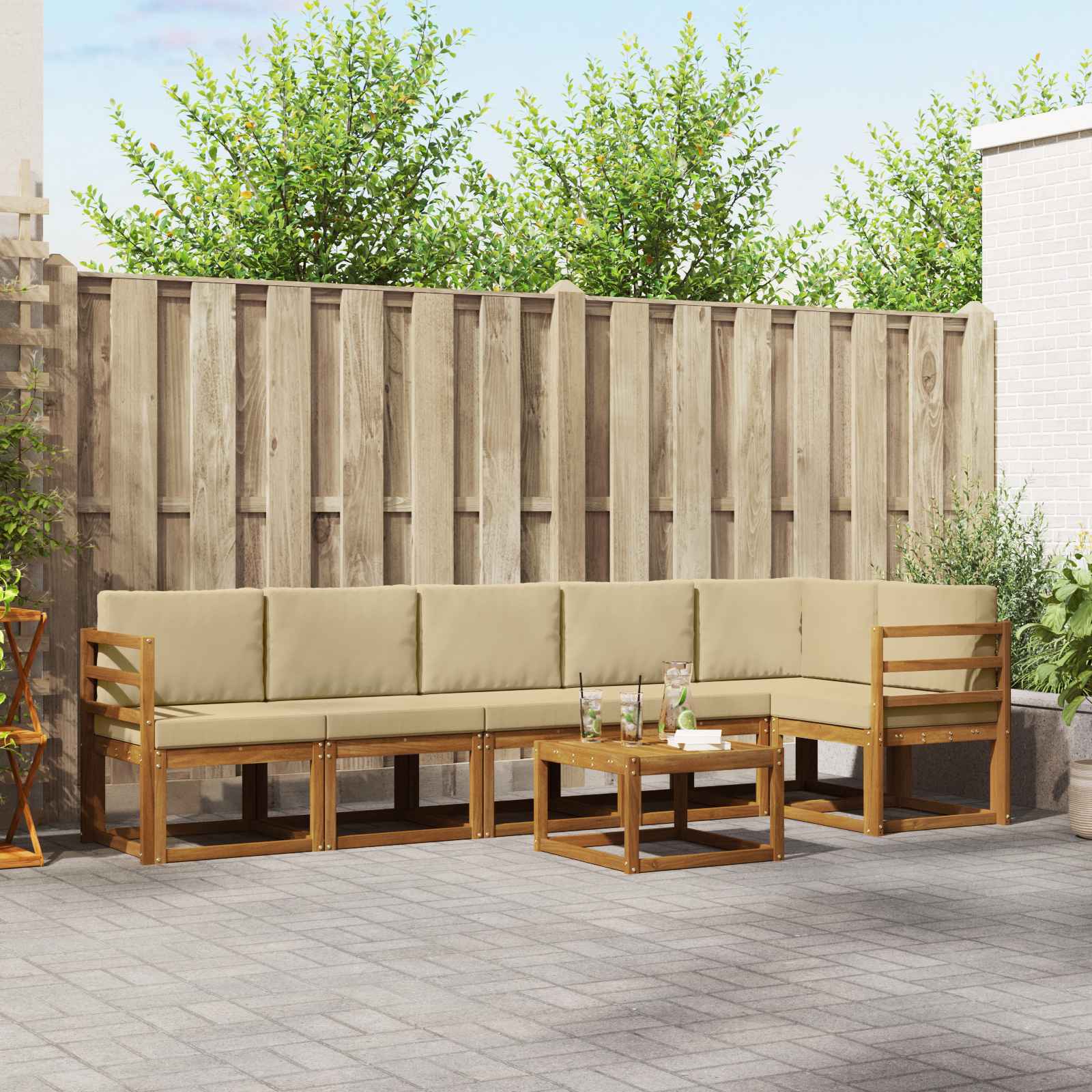 Buiten bankenset met kussen 7 pcs Natuurlijk en Beige – afbeelding 1