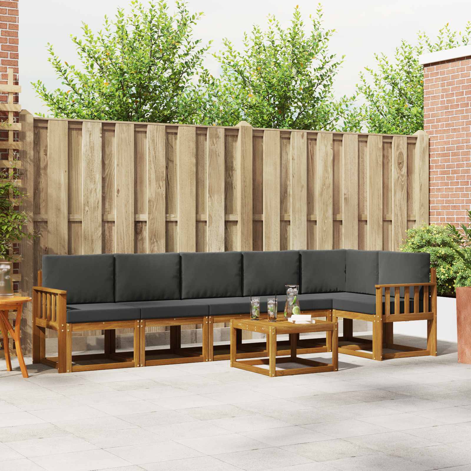 Buiten bankenset met kussen 7 pcs Natuurlijk en Antraciet – afbeelding 1
