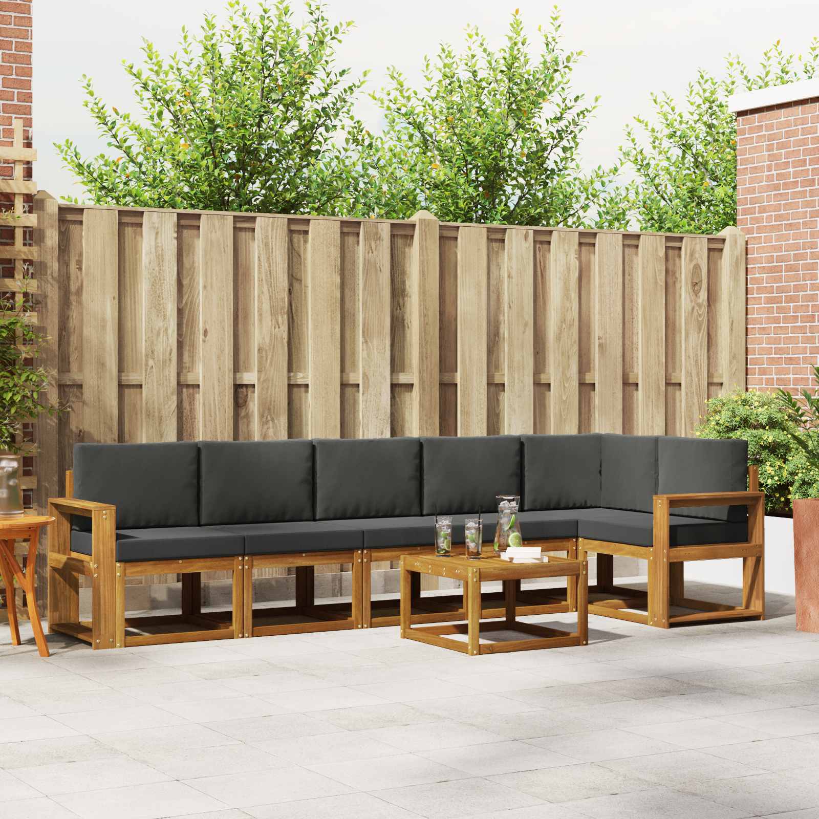 Buiten bankenset met kussen 7 pcs Natuurlijk en Antraciet – afbeelding 1