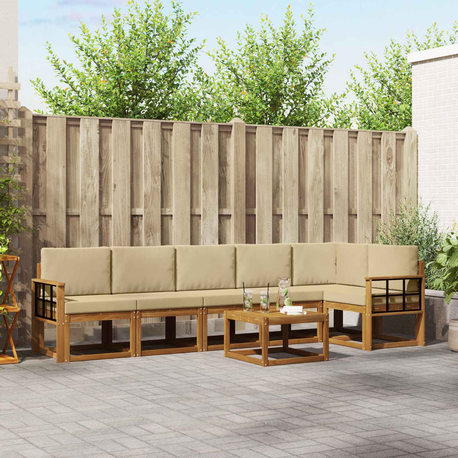Buiten bankenset met kussen 7 pcs Natuurlijk en Beige – afbeelding 1