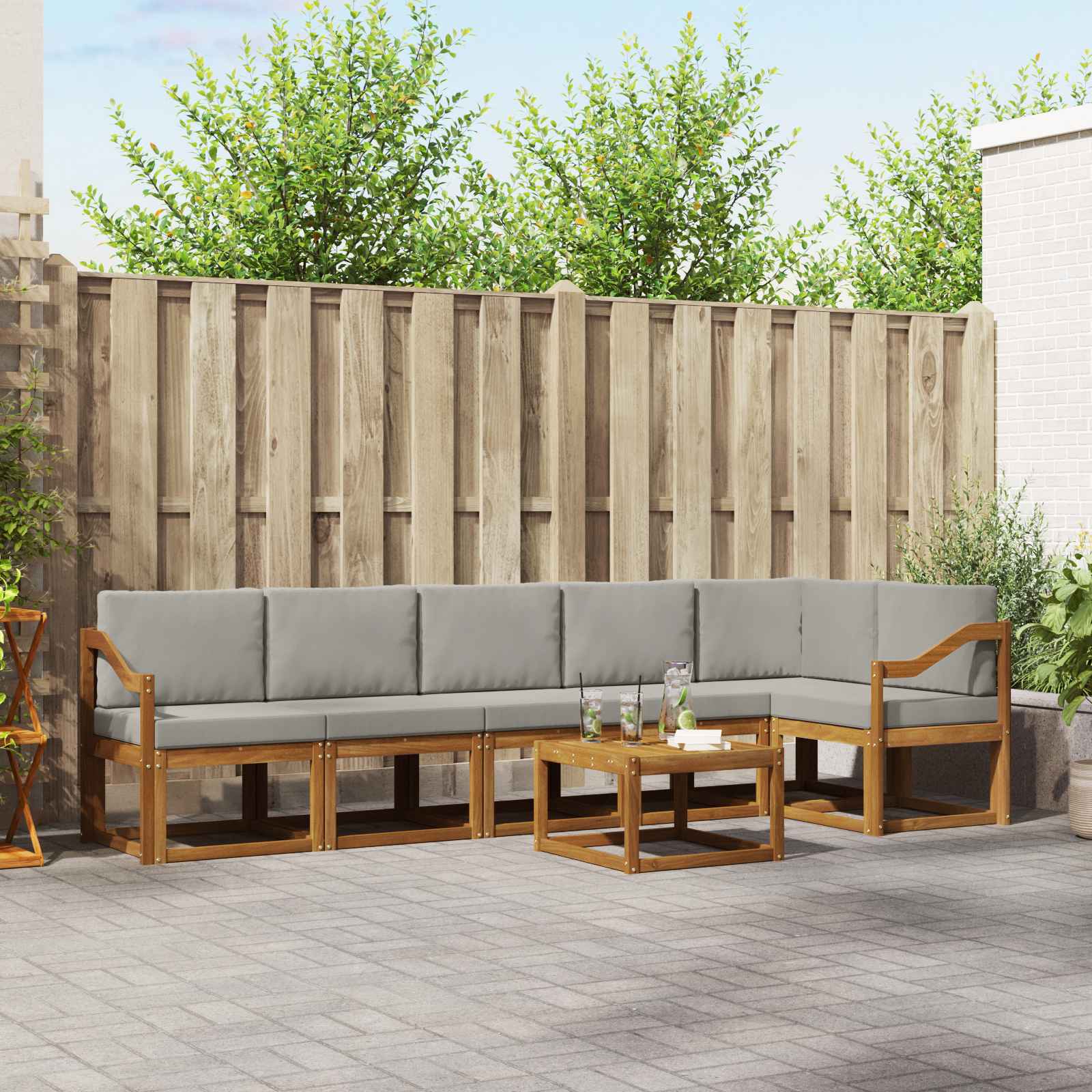 Buiten bankenset met kussen 7 pcs Natuurlijk en Lichtgrijs – afbeelding 1