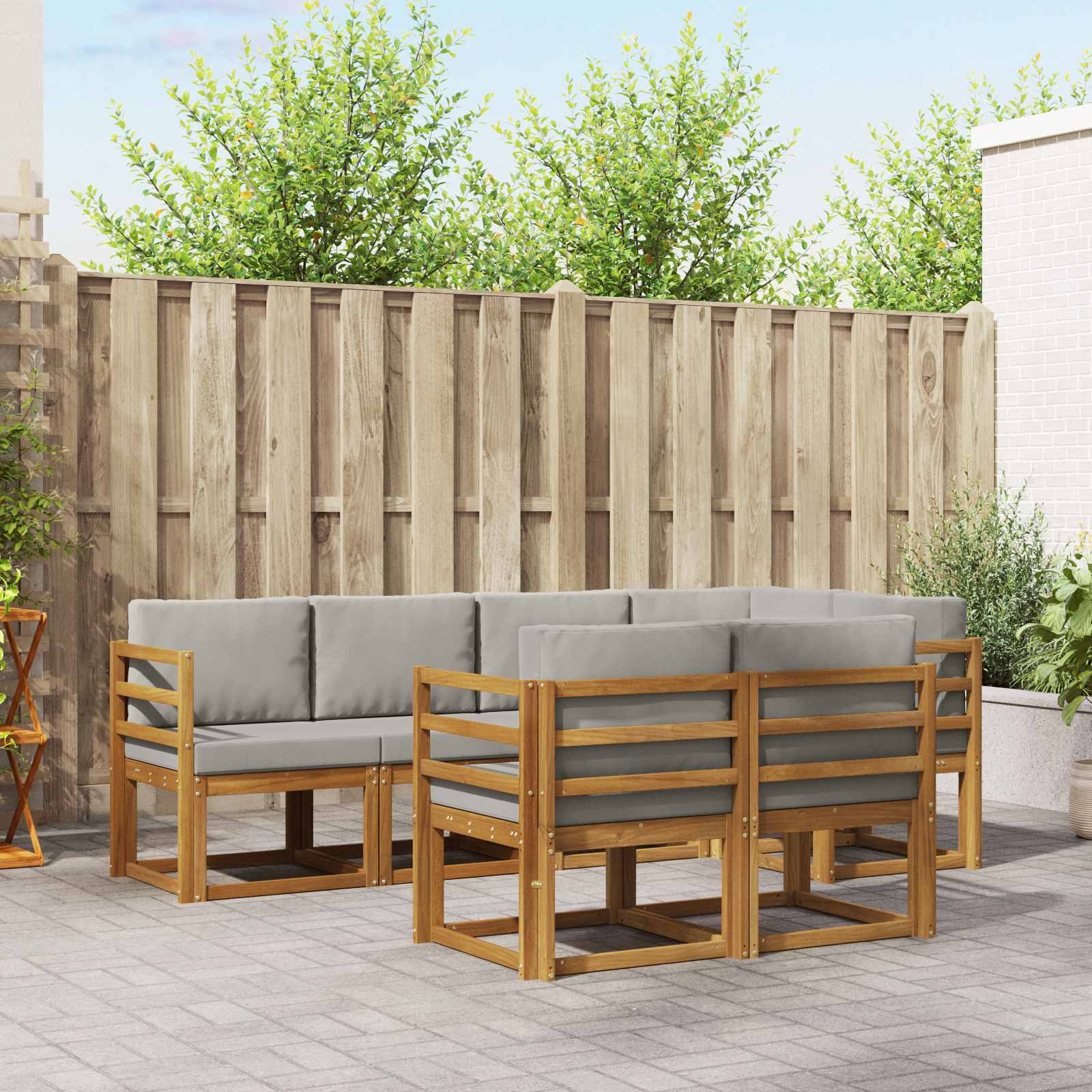 Buiten bankenset met kussen 7 pcs Natuurlijk en Lichtgrijs – afbeelding 1
