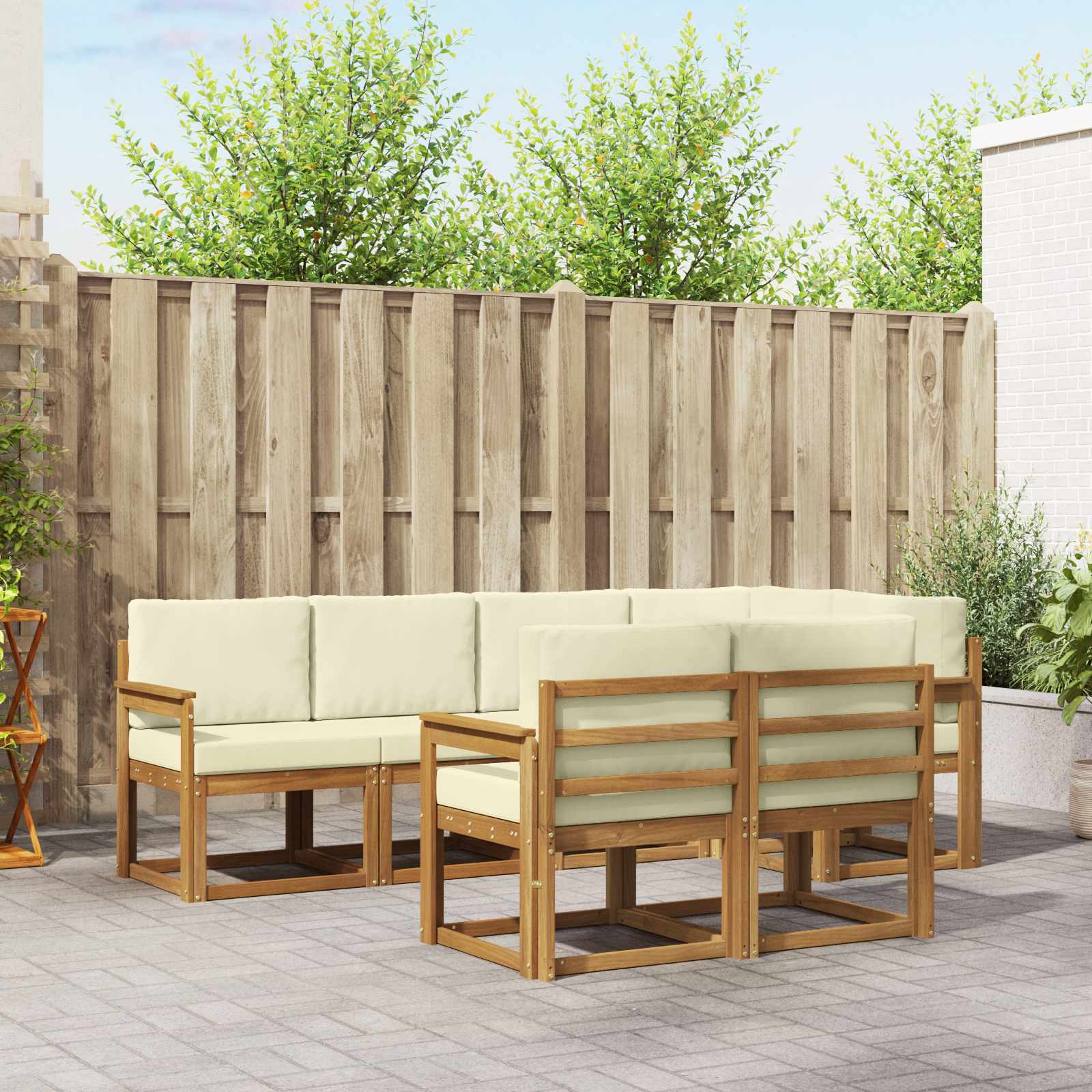 Buiten bankenset met kussen 7 pcs Natuurlijk en Crème – afbeelding 1