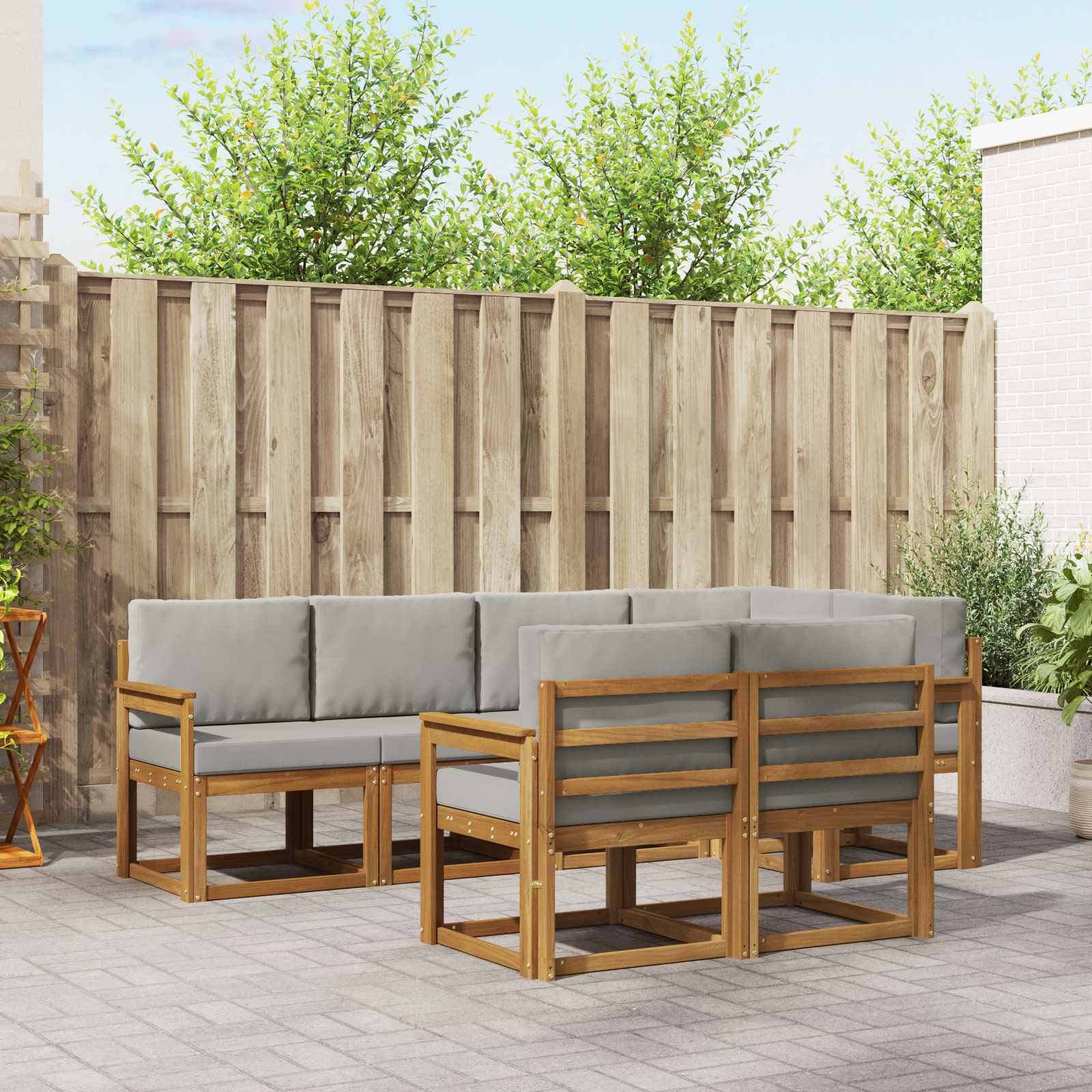 Buiten bankenset met kussen 7 pcs Natuurlijk en Lichtgrijs – afbeelding 1