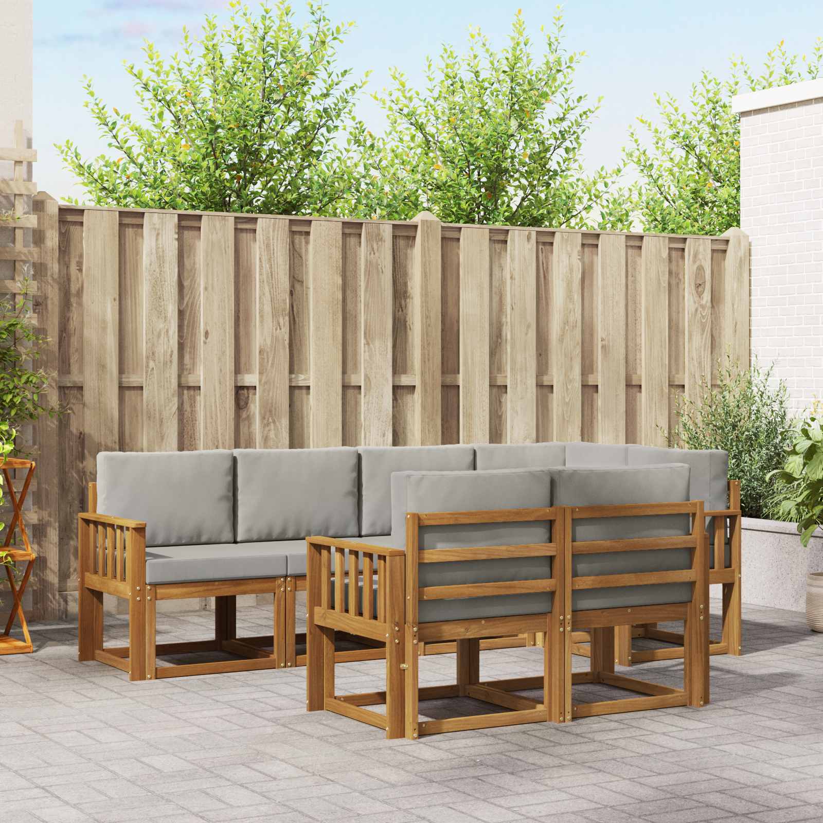 Buiten bankenset met kussen 7 pcs Natuurlijk en Lichtgrijs – afbeelding 1