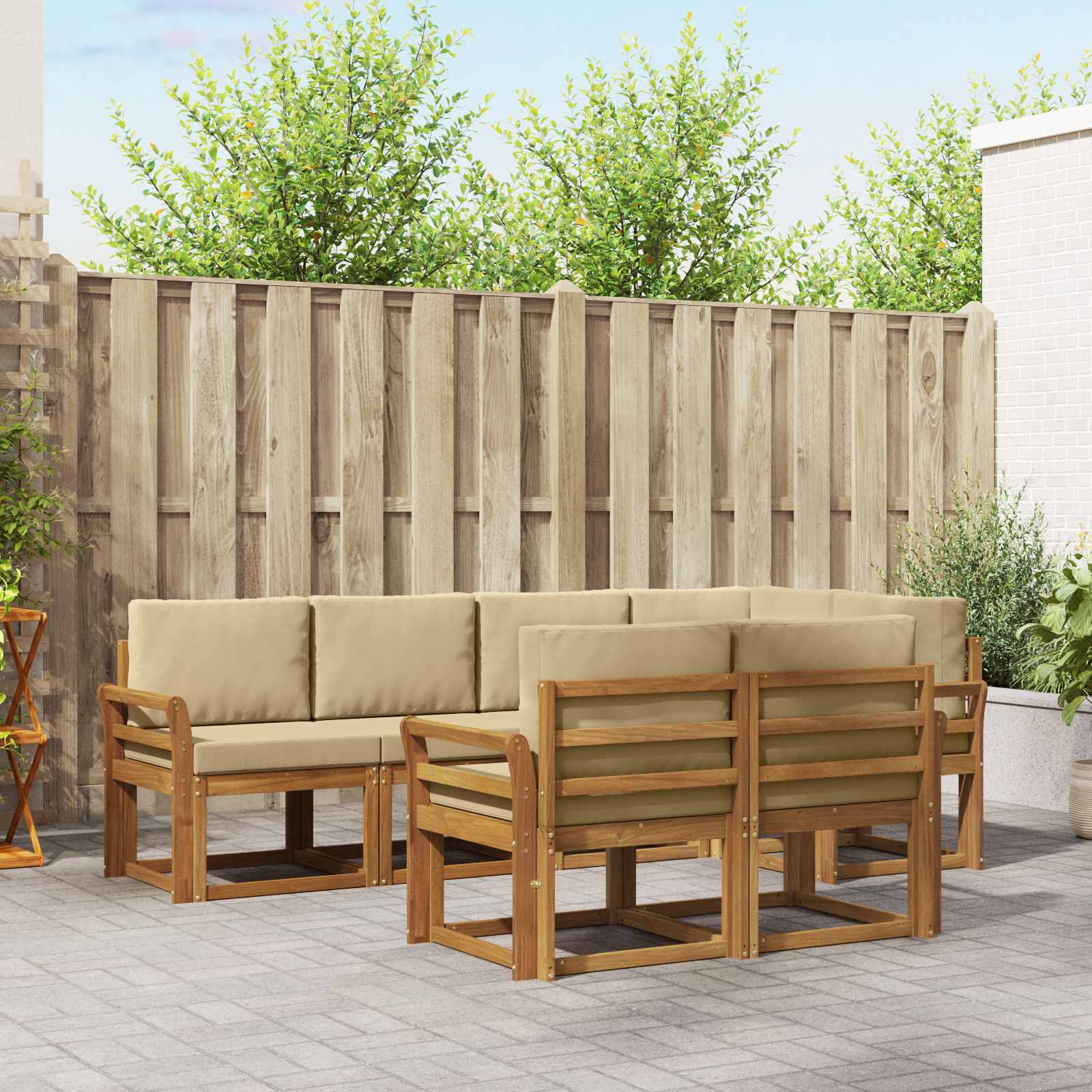 Buiten bankenset met kussen 7 pcs Natuurlijk en Beige – afbeelding 1