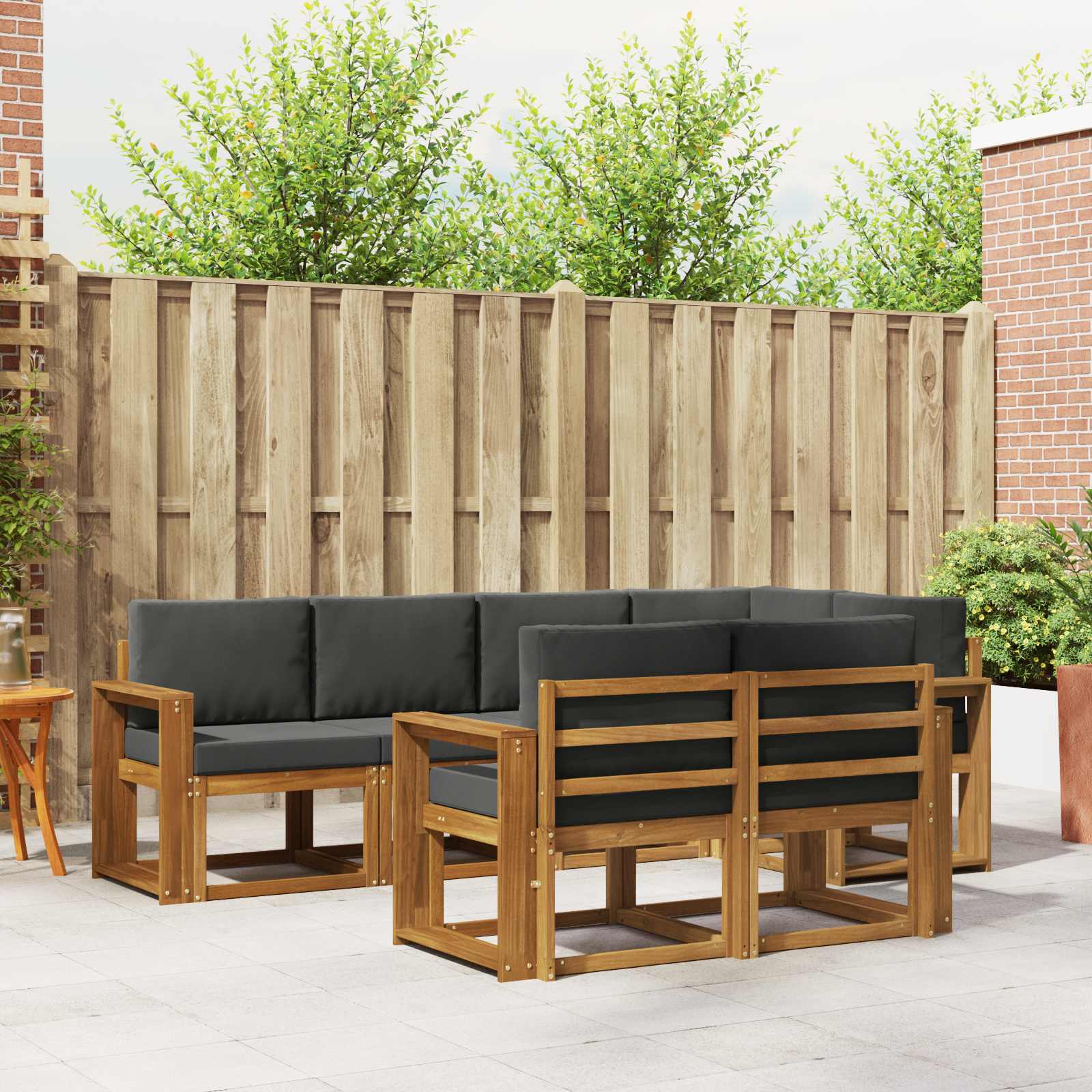 Buiten bankenset met kussen 7 pcs Natuurlijk en Antraciet