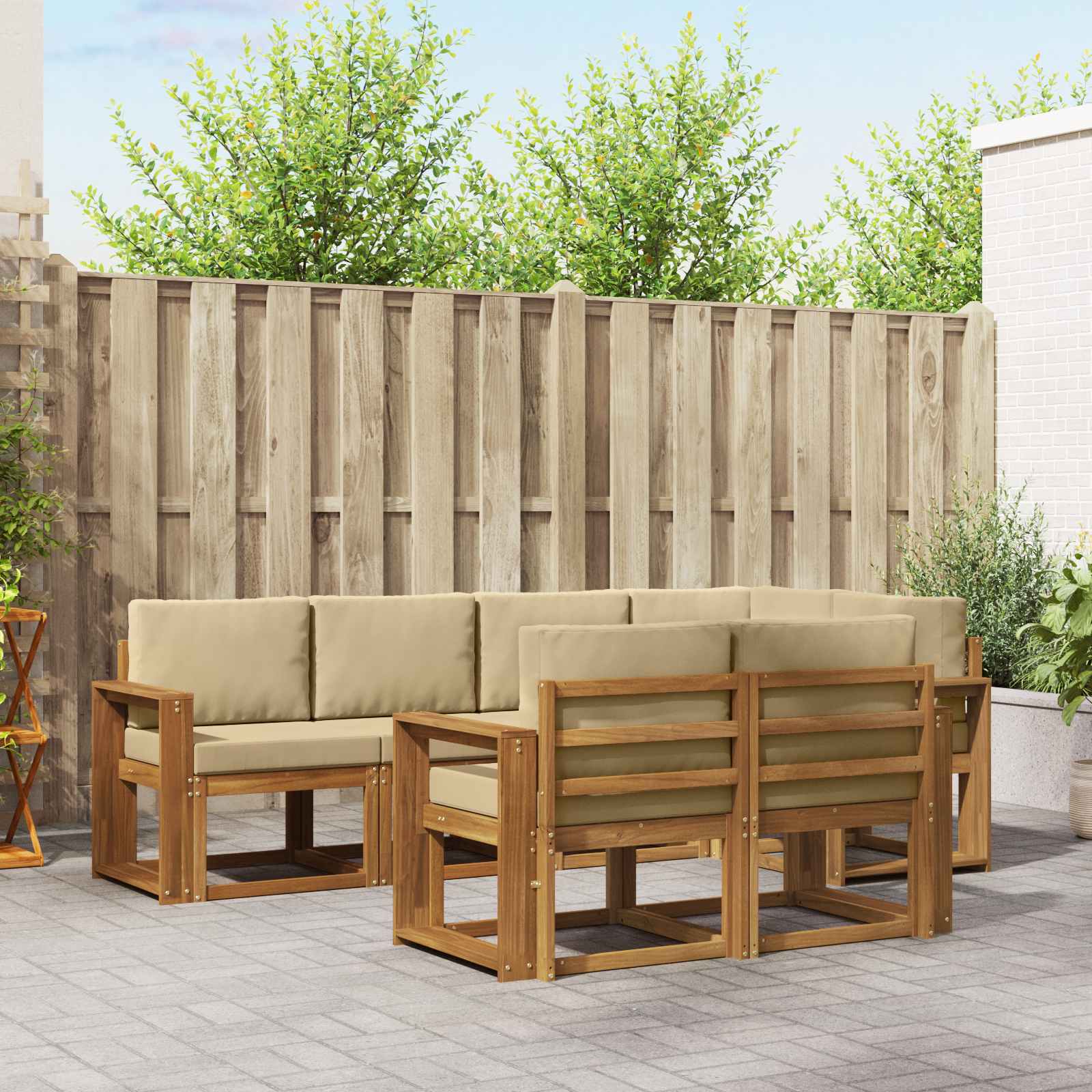 Buiten bankenset met kussen 7 pcs Natuurlijk en Beige