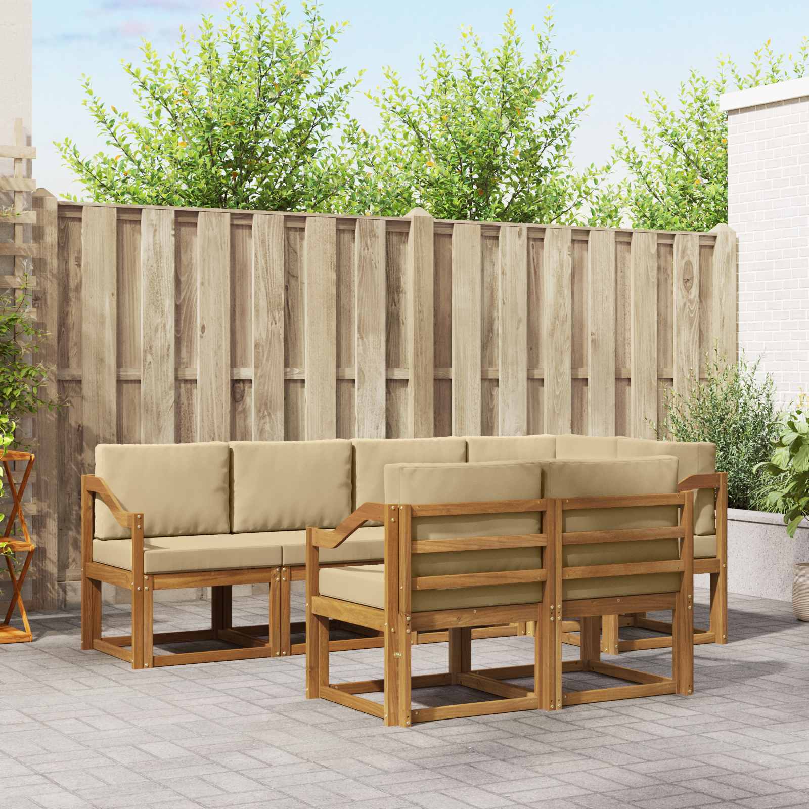 Buiten bankenset met kussen 7 pcs Natuurlijk en Beige