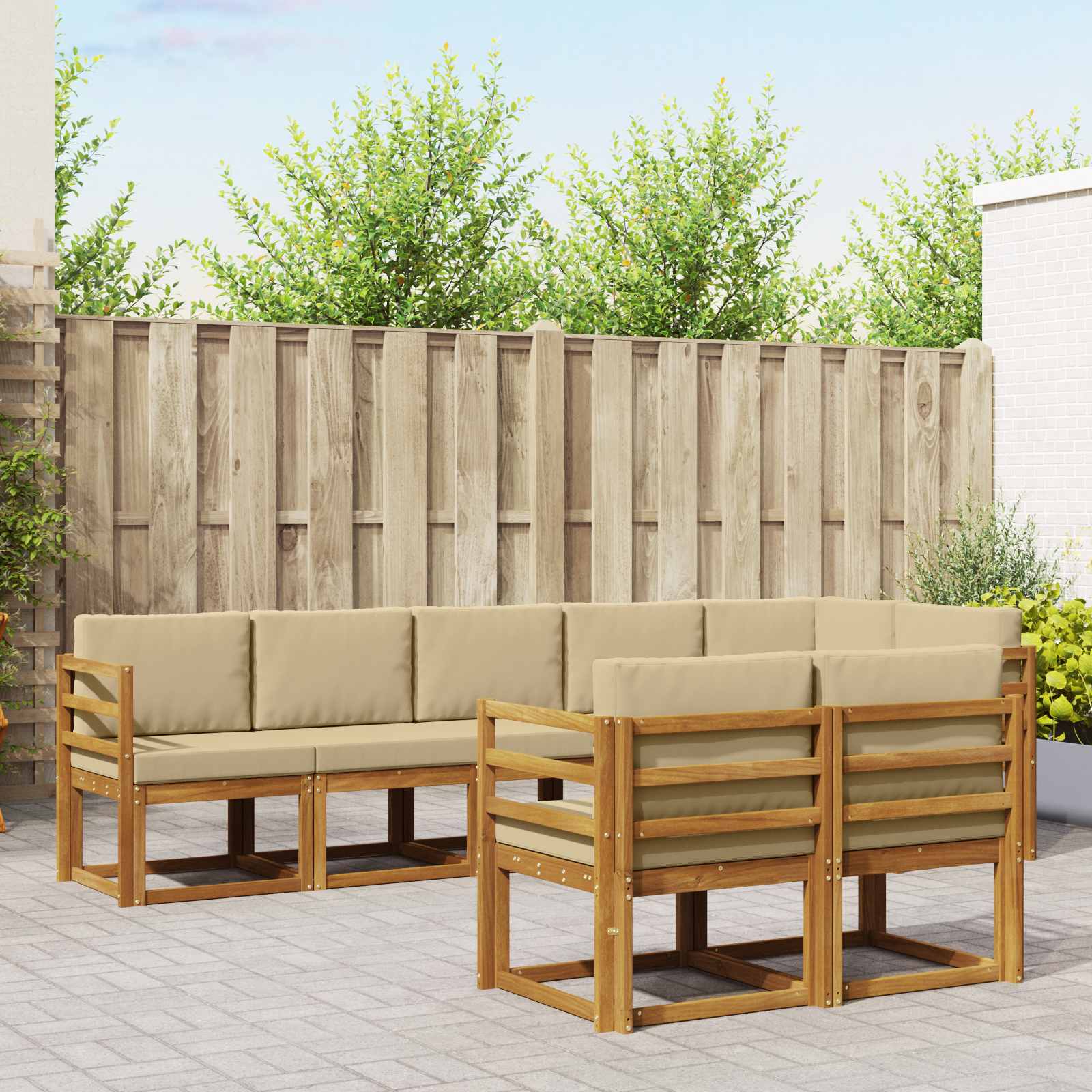 Buiten bankenset met kussen 8 pcs Natuurlijk en Beige – afbeelding 1