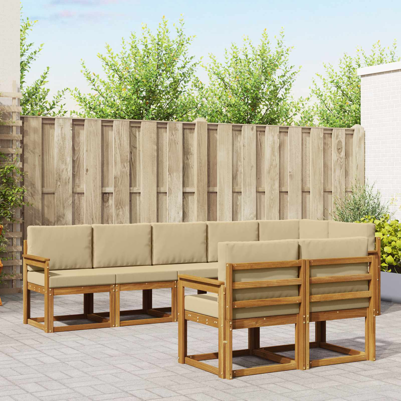 Buiten bankenset met kussen 8 pcs Natuurlijk en Beige – afbeelding 1