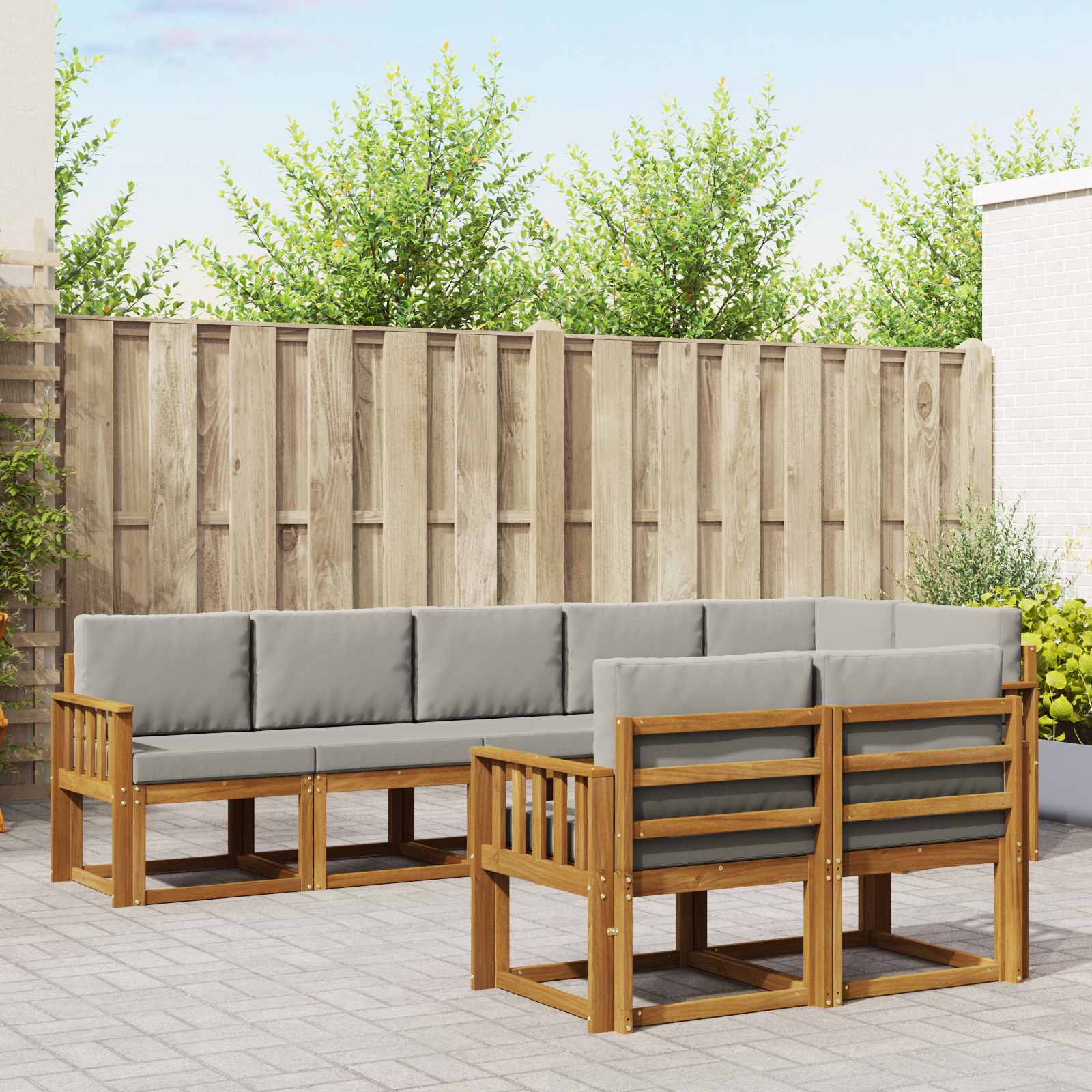 Buiten bankenset met kussen 8 pcs Natuurlijk en Lichtgrijs
