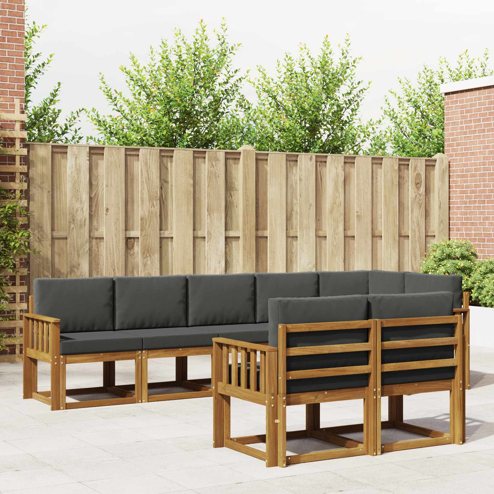 Buiten bankenset met kussen 8 pcs Natuurlijk en Antraciet – afbeelding 1