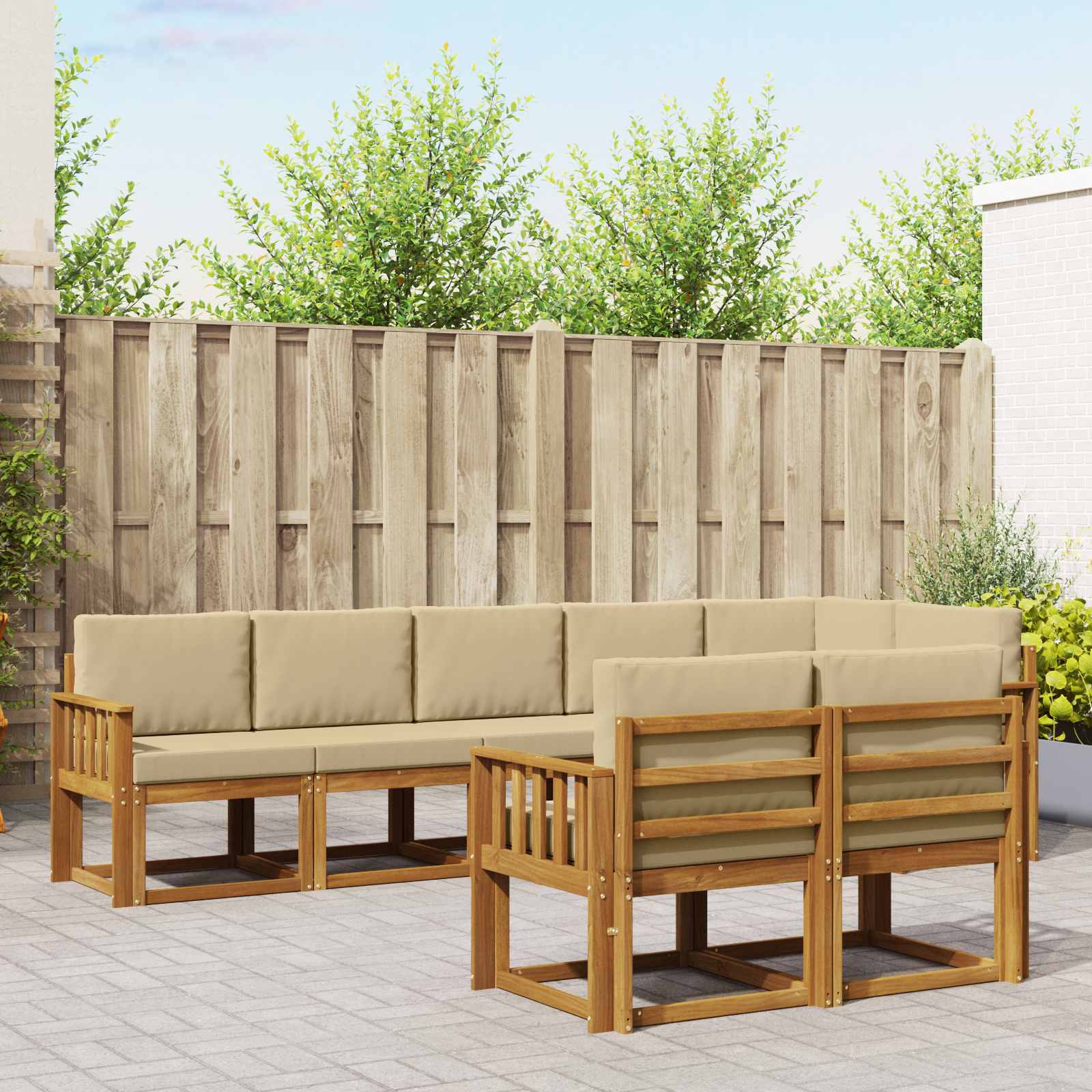 Buiten bankenset met kussen 8 pcs Natuurlijk en Beige