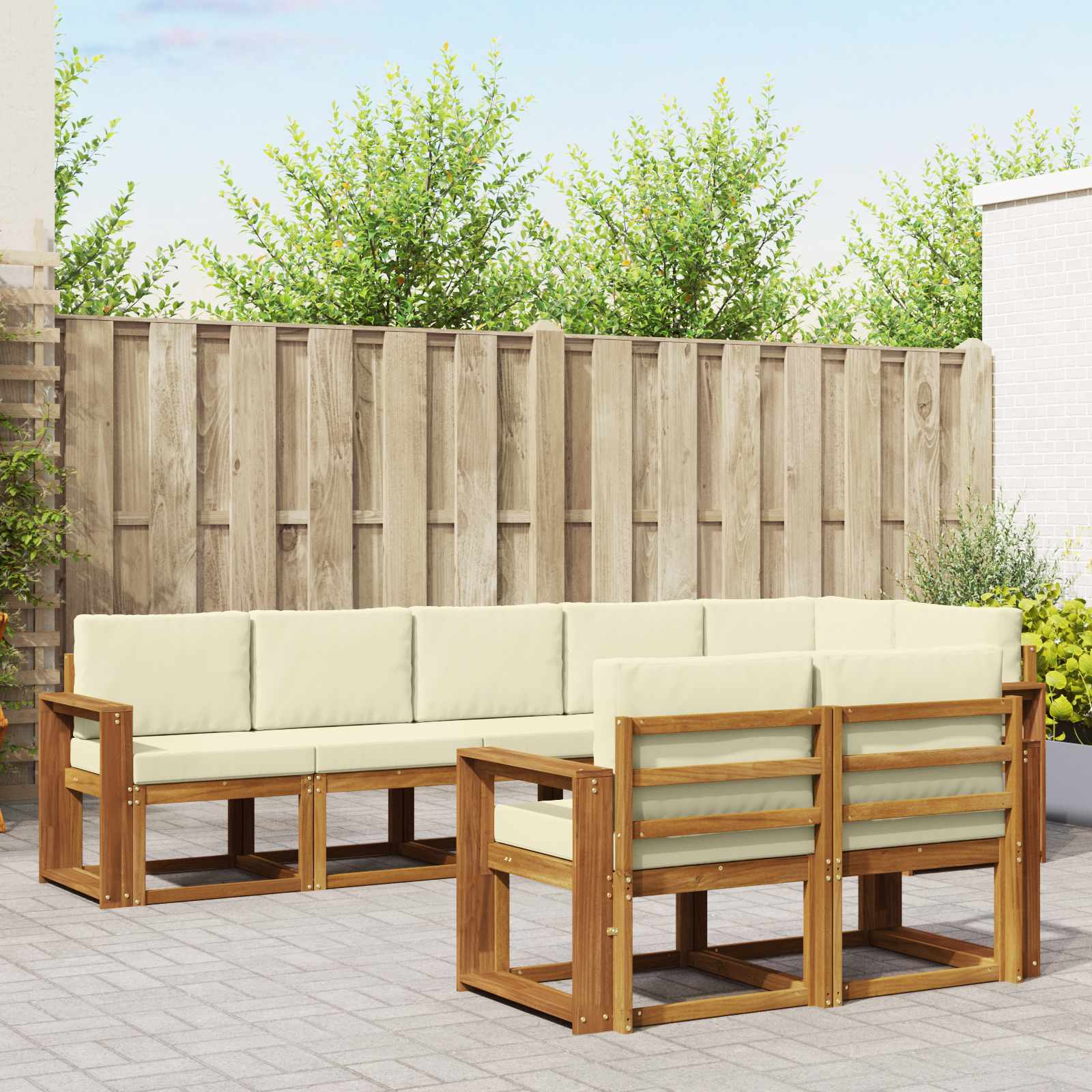 Buiten bankenset met kussen 8 pcs Natuurlijk en Crème