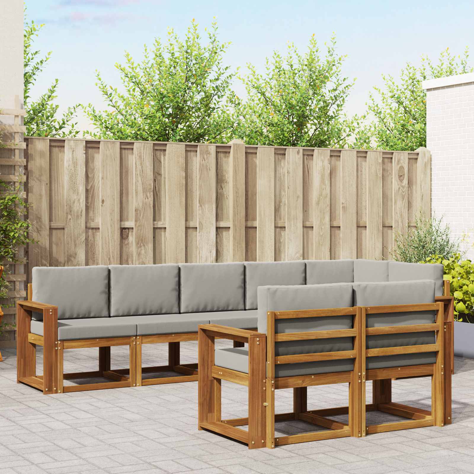 Buiten bankenset met kussen 8 pcs Natuurlijk en Lichtgrijs – afbeelding 1