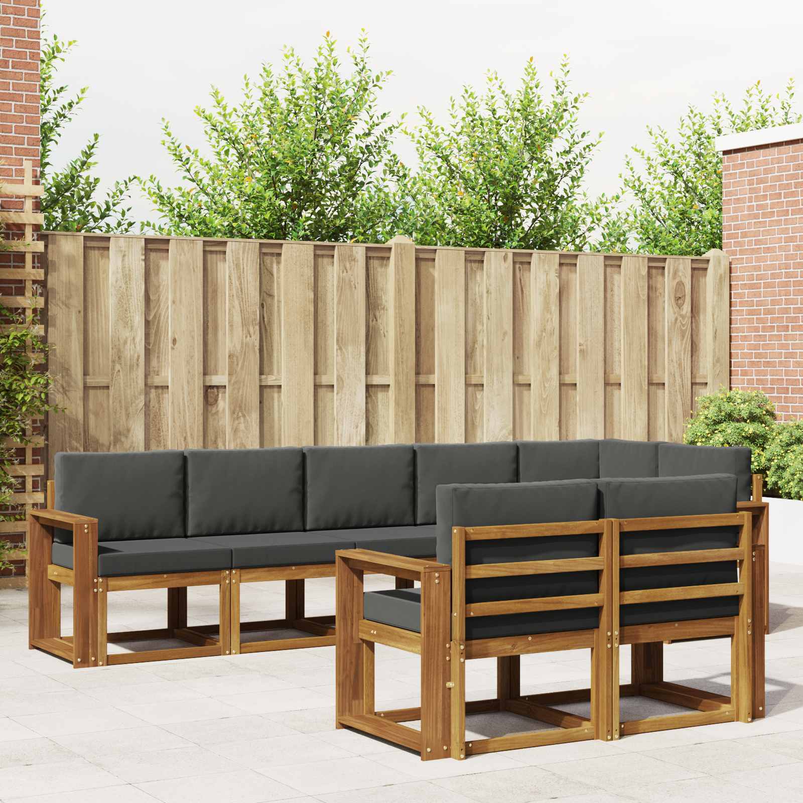 Buiten bankenset met kussen 8 pcs Natuurlijk en Antraciet