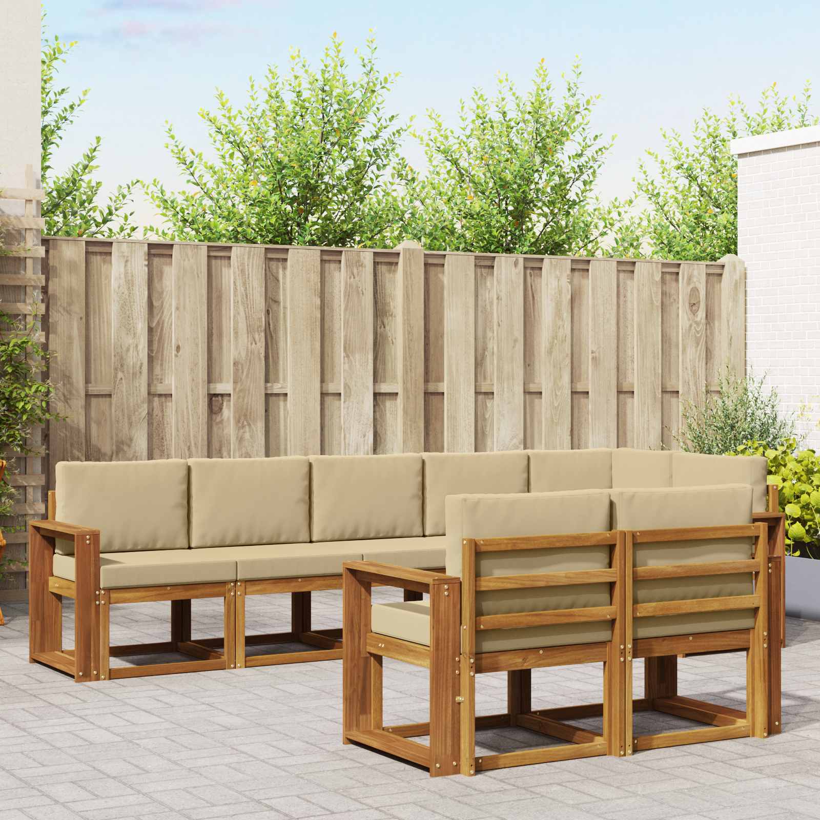 Buiten bankenset met kussen 8 pcs Natuurlijk en Beige