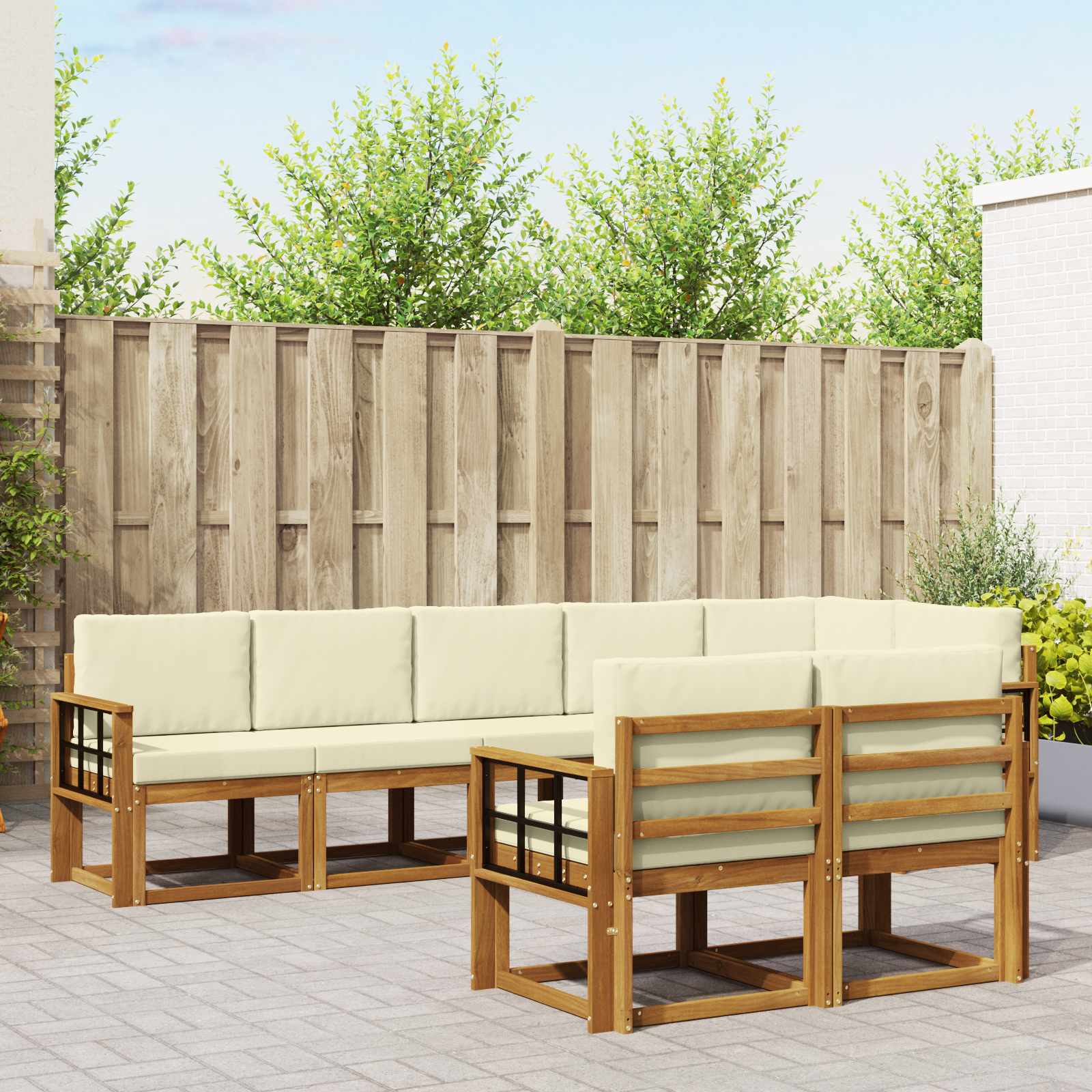 Buiten bankenset met kussen 8 pcs Natuurlijk en Crème – afbeelding 1