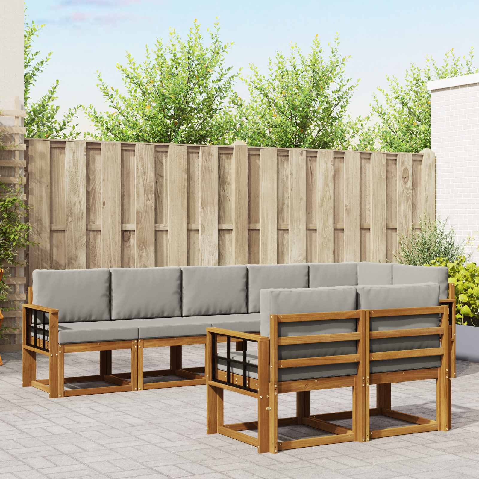 Buiten bankenset met kussen 8 pcs Natuurlijk en Lichtgrijs – afbeelding 1