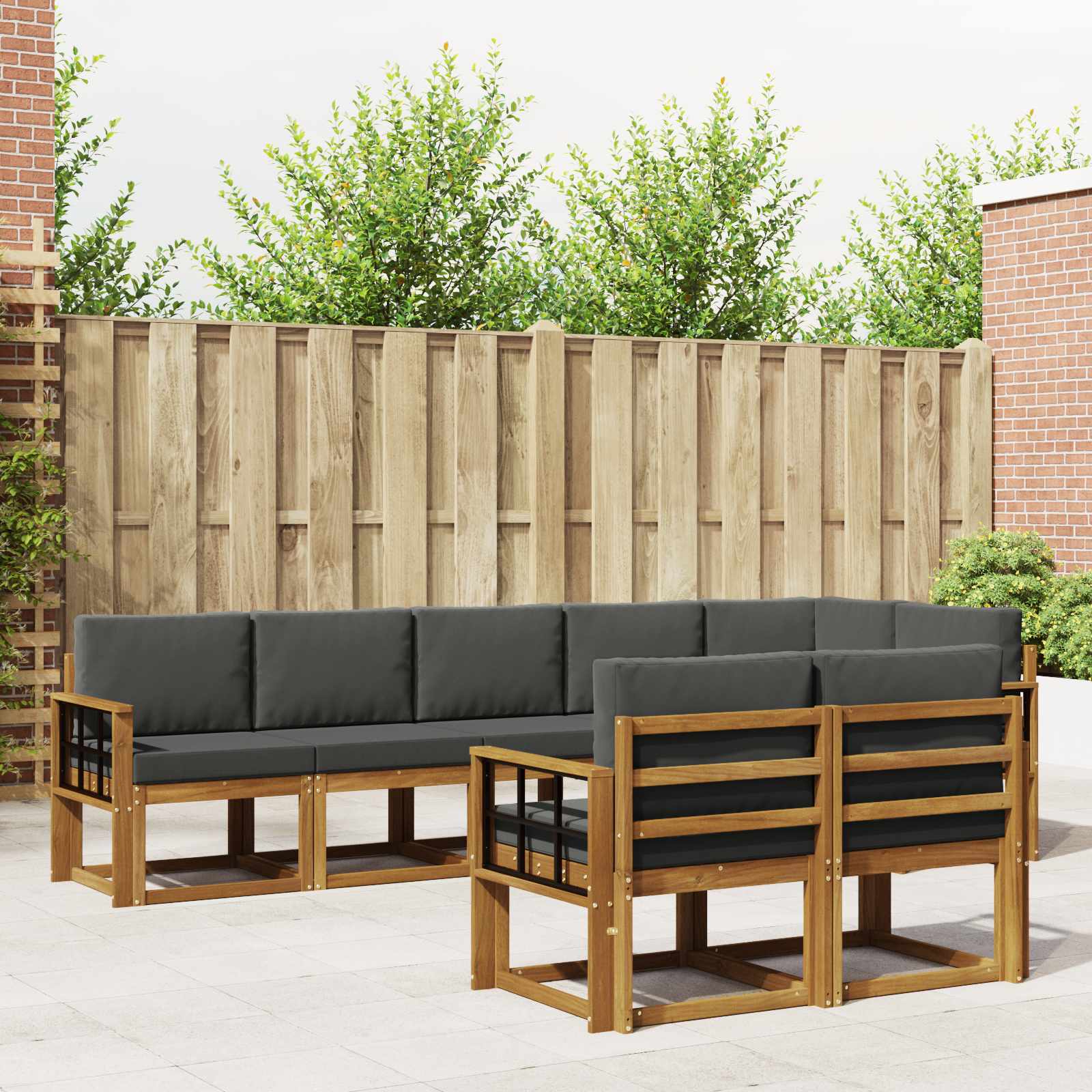 Buiten bankenset met kussen 8 pcs Natuurlijk en Antraciet – afbeelding 1