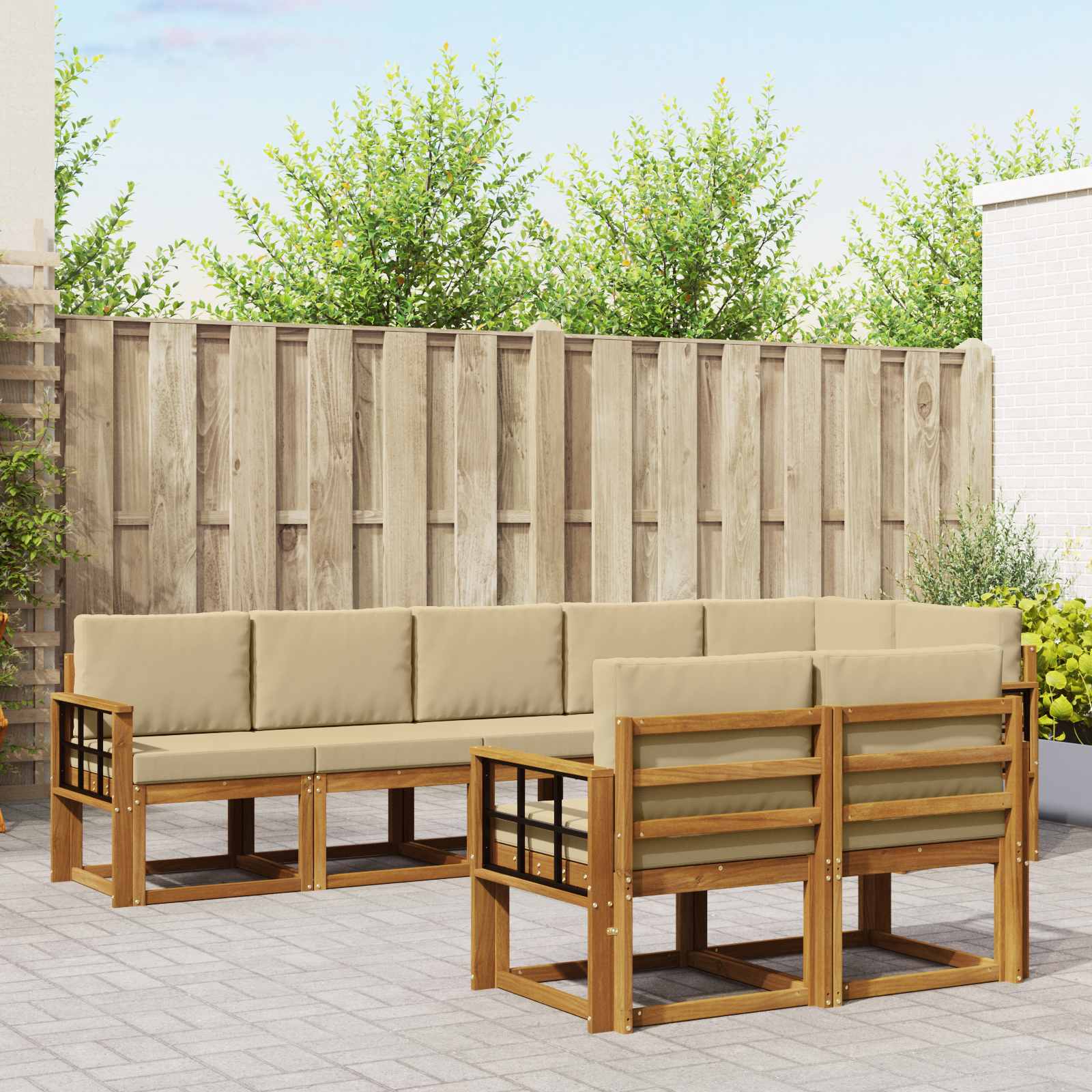 Buiten bankenset met kussen 8 pcs Natuurlijk en Beige