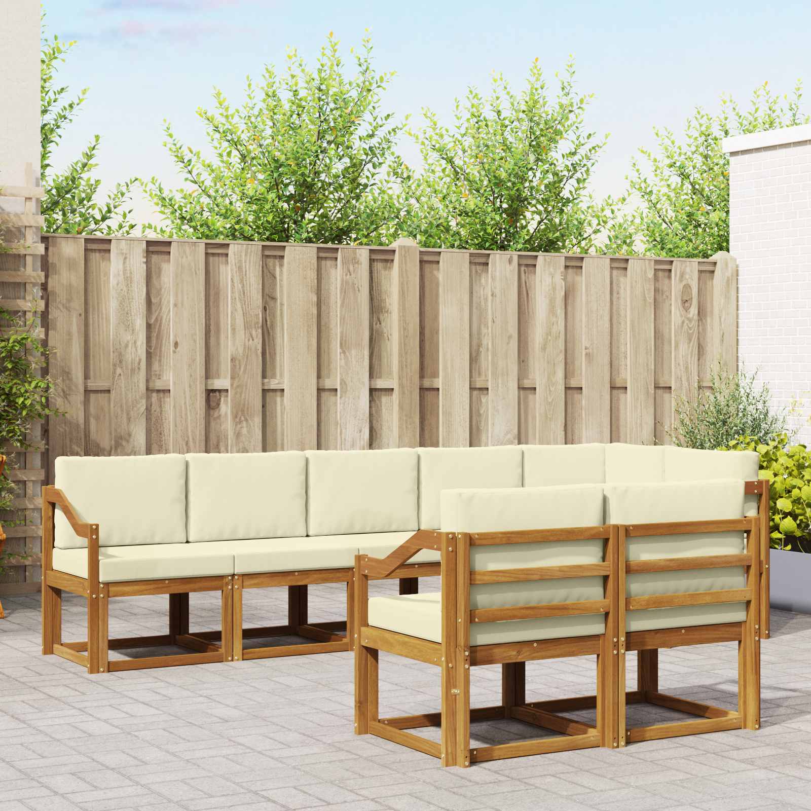 Buiten bankenset met kussen 8 pcs Natuurlijk en Crème