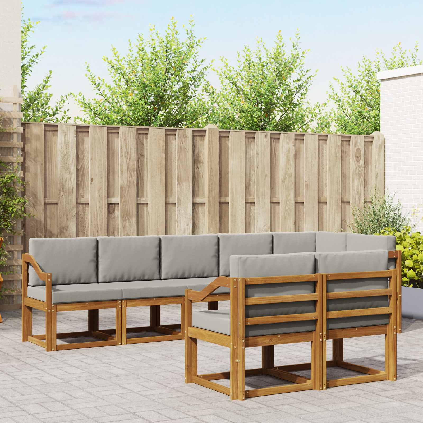 Buiten bankenset met kussen 8 pcs Natuurlijk en Lichtgrijs – afbeelding 1