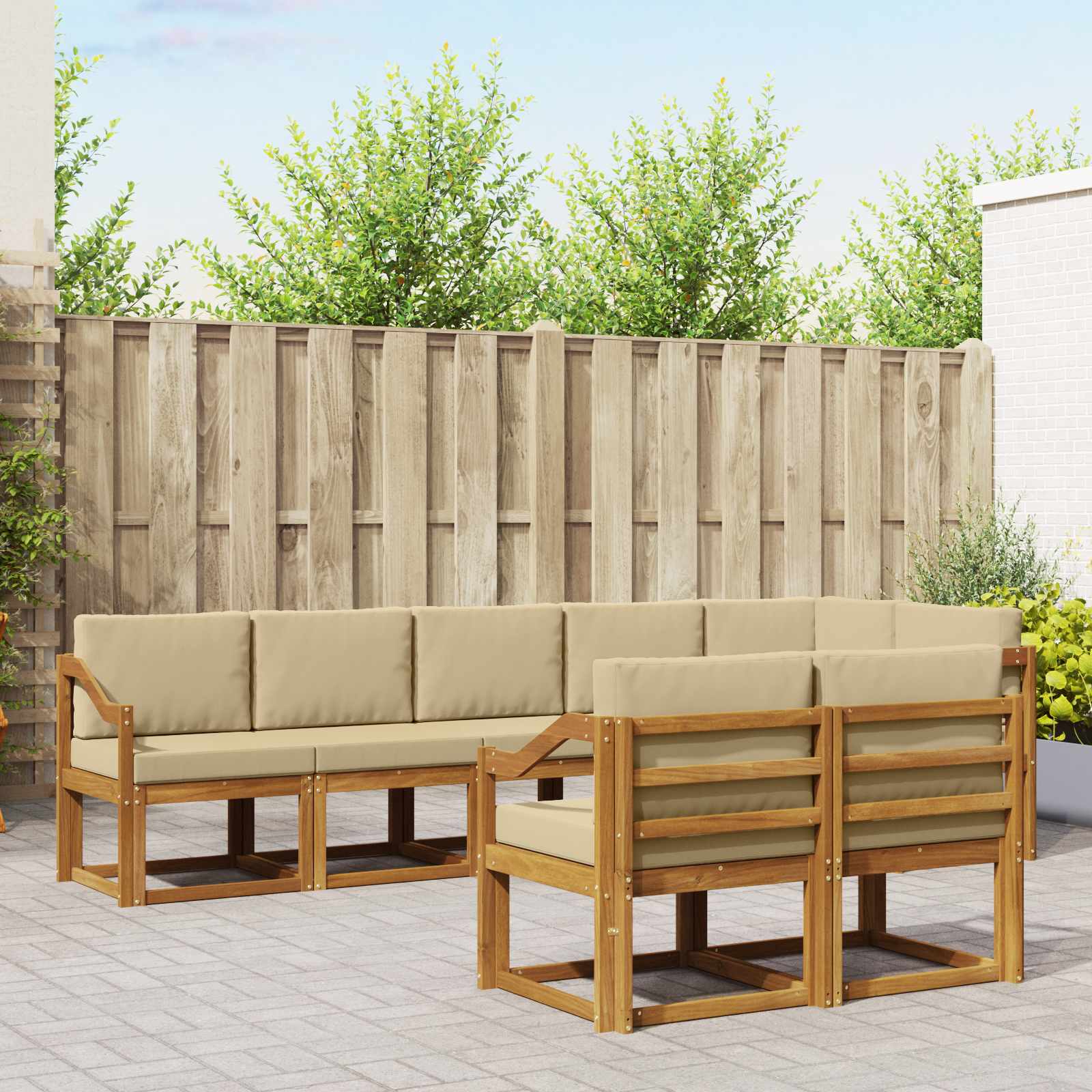 Buiten bankenset met kussen 8 pcs Natuurlijk en Beige