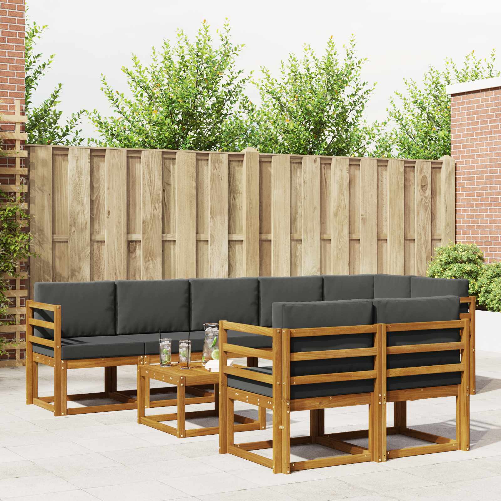 Buiten bankenset met kussen 9 pcs Natuurlijk en Antraciet – afbeelding 1