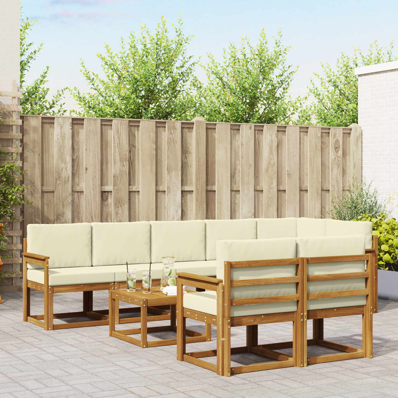 Buiten bankenset met kussen 9 pcs Natuurlijk en Crème