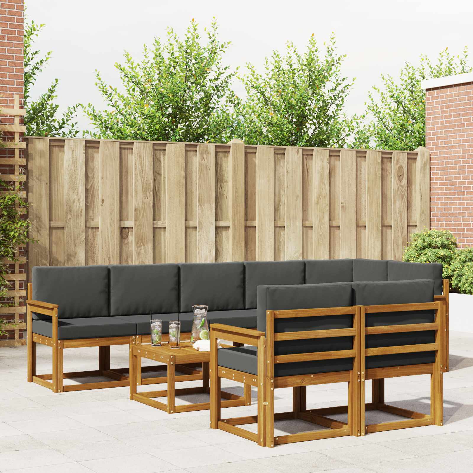 Buiten bankenset met kussen 9 pcs Natuurlijk en Antraciet – afbeelding 1