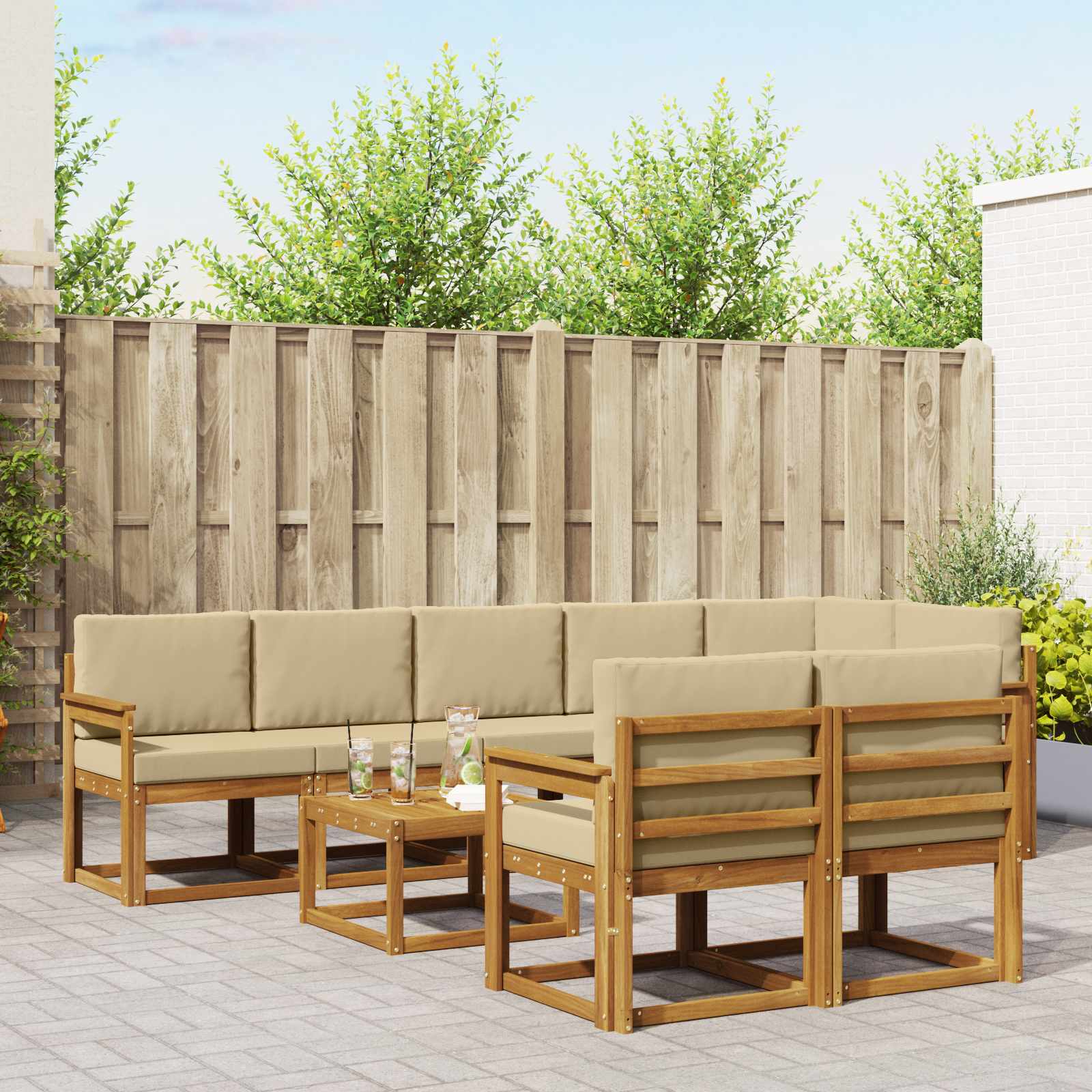 Buiten bankenset met kussen 9 pcs Natuurlijk en Beige – afbeelding 1