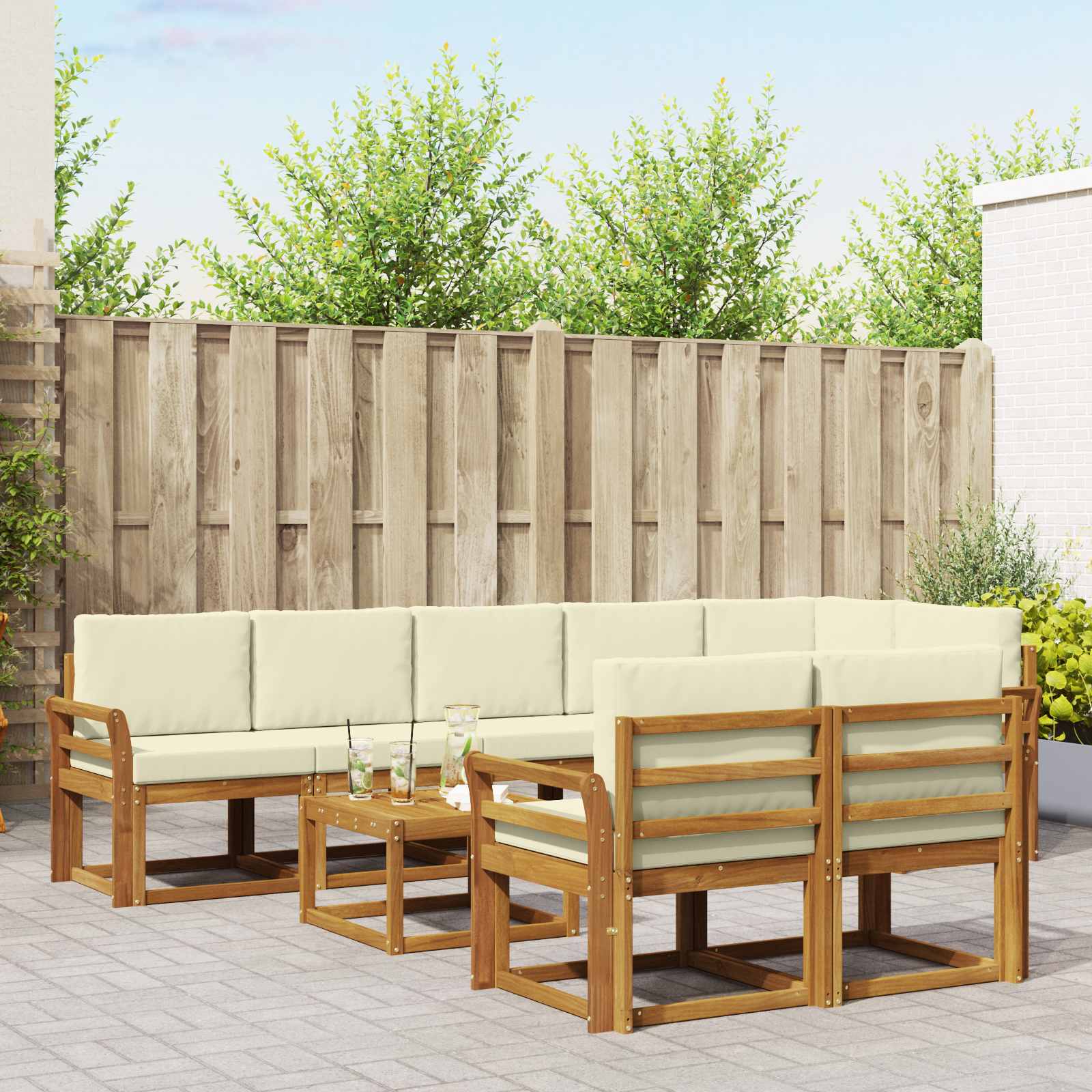 Buiten bankenset met kussen 9 pcs Natuurlijk en Crème – afbeelding 1