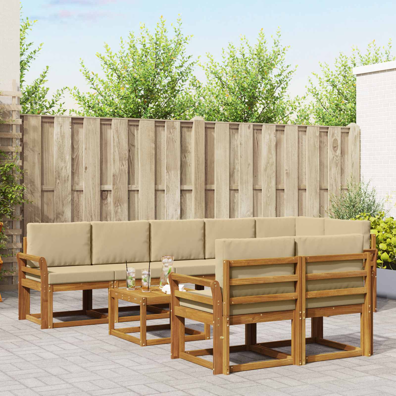 Buiten bankenset met kussen 9 pcs Natuurlijk en Beige – afbeelding 1