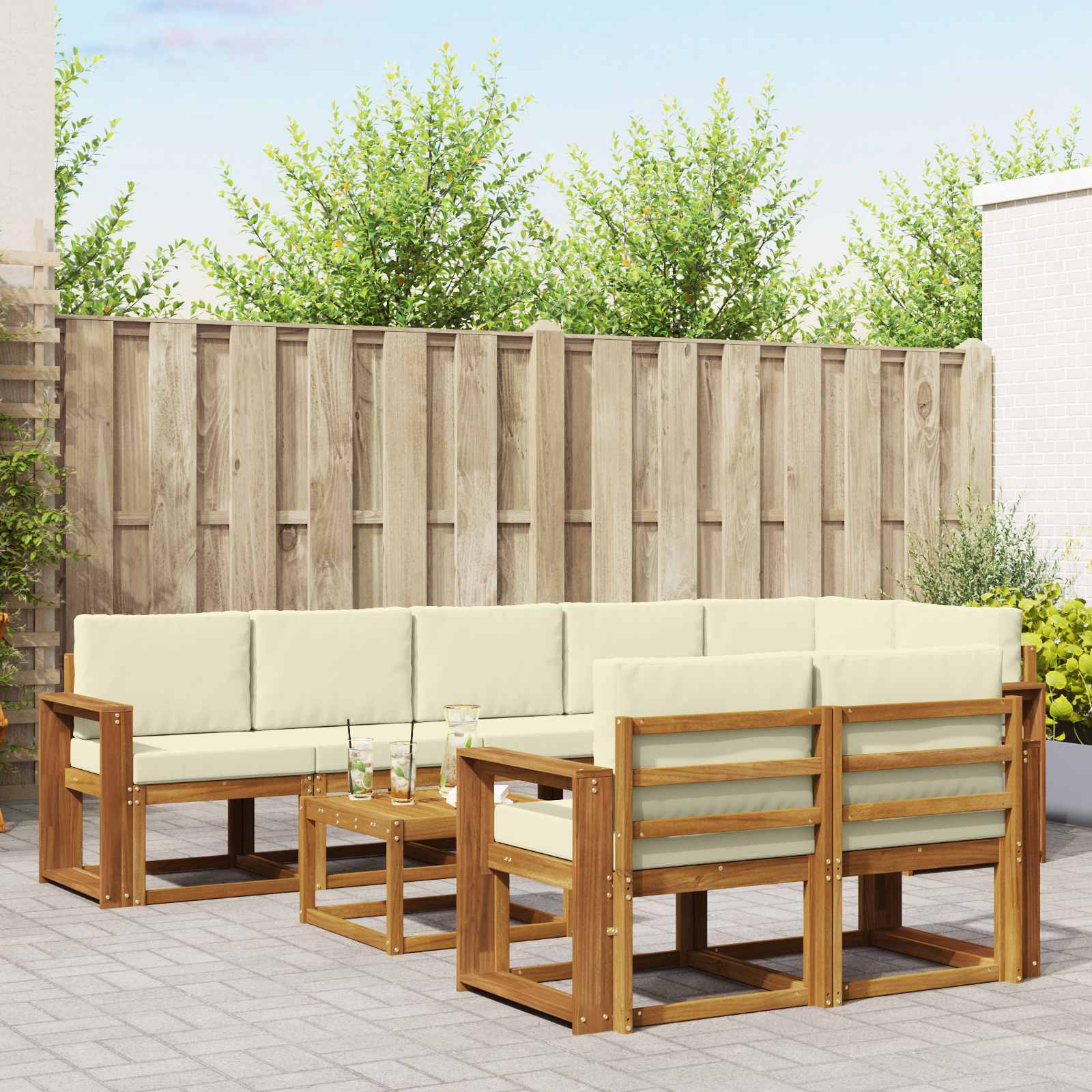 Buiten bankenset met kussen 9 pcs Natuurlijk en Crème