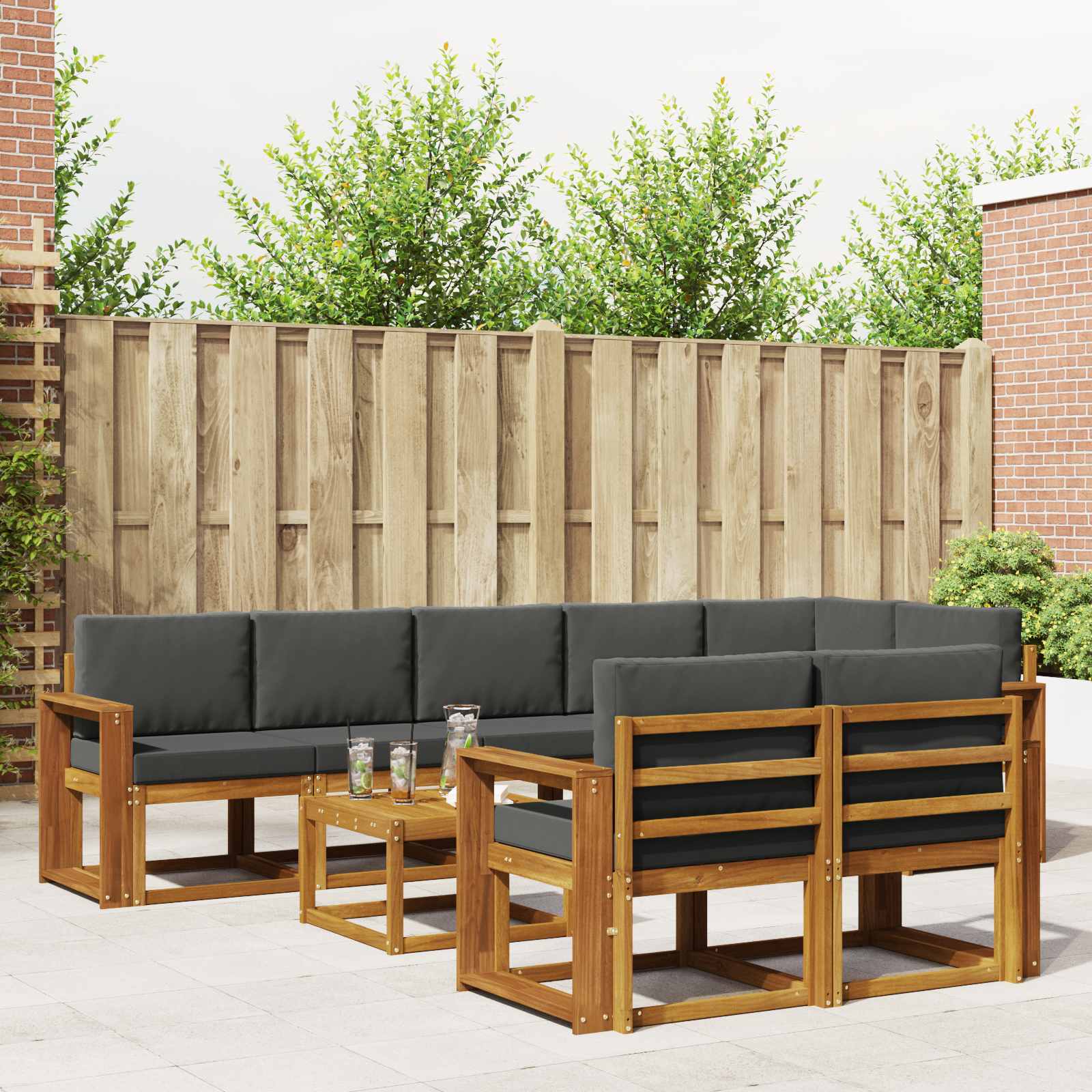 Buiten bankenset met kussen 9 pcs Natuurlijk en Antraciet