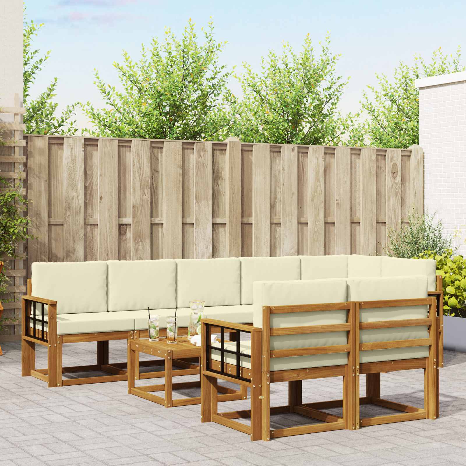 Buiten bankenset met kussen 9 pcs Natuurlijk en Crème
