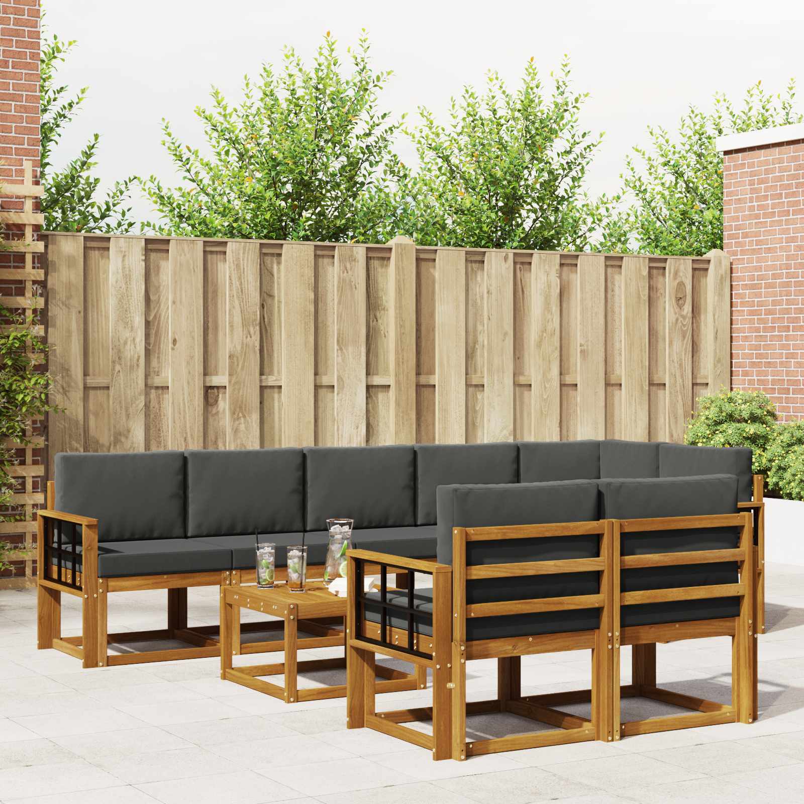 Buiten bankenset met kussen 9 pcs Natuurlijk en Antraciet – afbeelding 1