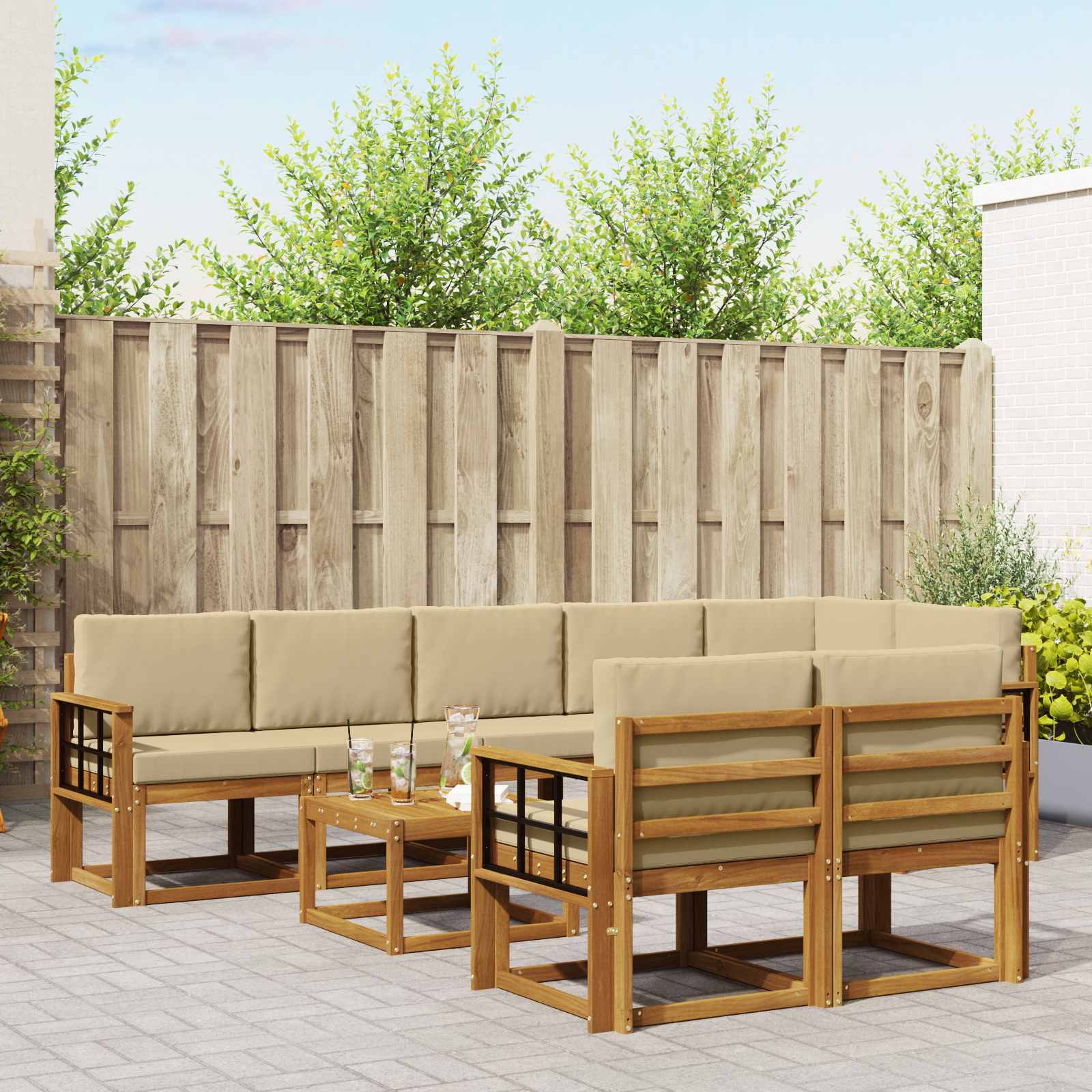 Buiten bankenset met kussen 9 pcs Natuurlijk en Beige – afbeelding 1