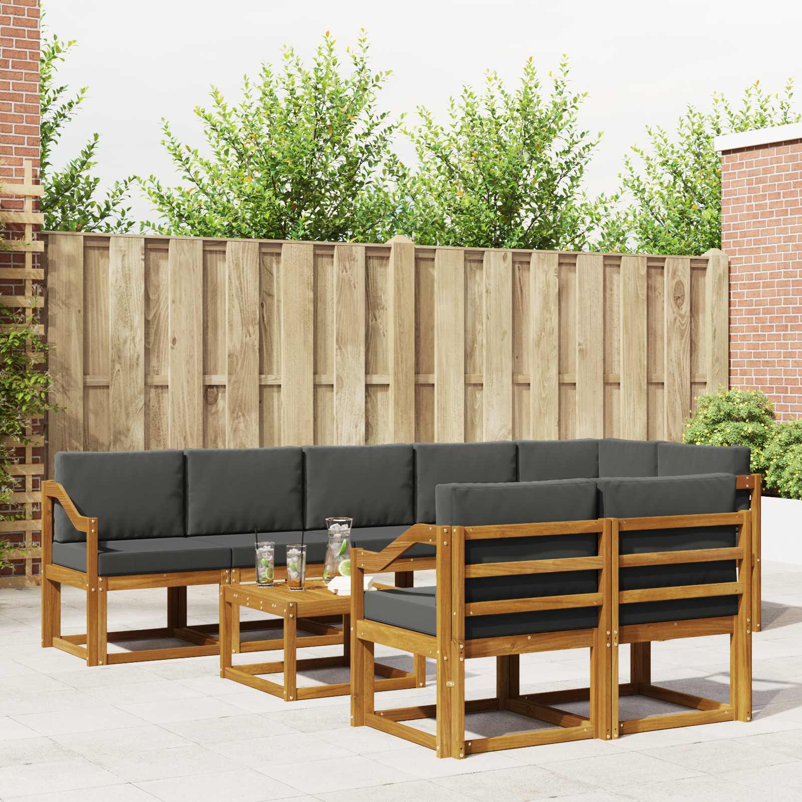 Buiten bankenset met kussen 9 pcs Natuurlijk en Antraciet – afbeelding 1